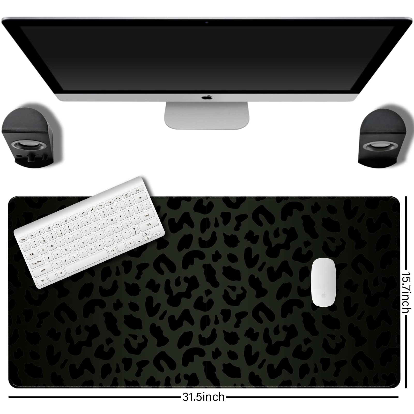 Deokke Extended Large Computer Gaming Mouse Pad Desk Mat(31.5×15.7 in),Desk Pad with Non-Slip Base Stitched Edges,Suitable for Work Office Large Gaming Mouse Pad Desktop Pad-Black Leopard Cheetah