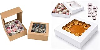 NPLUX Bundle of 30 Pack Bakery Packaging and 30 Pack Pie Boxes 12 Inch with Window and Stickers for Party Favors