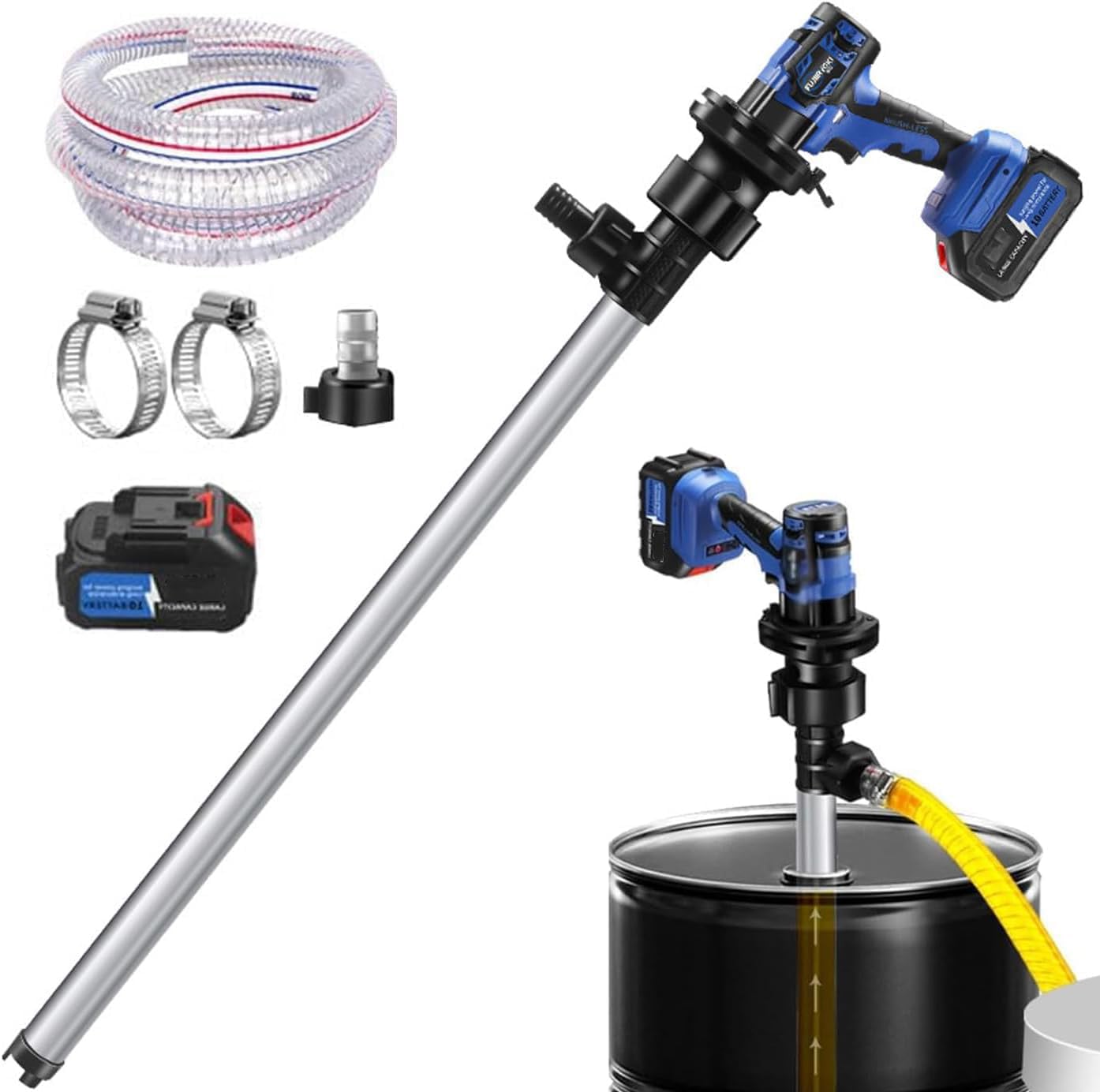 Bomba Eléctrica Inalámbrica Para Bidones De Aceite Con Tubo De Acero Inoxidable De 92 Cm, 21 V, 40 L/min, Para Diésel, Queroseno, Aceite Hidráulico Y Líquidos No Corrosivos