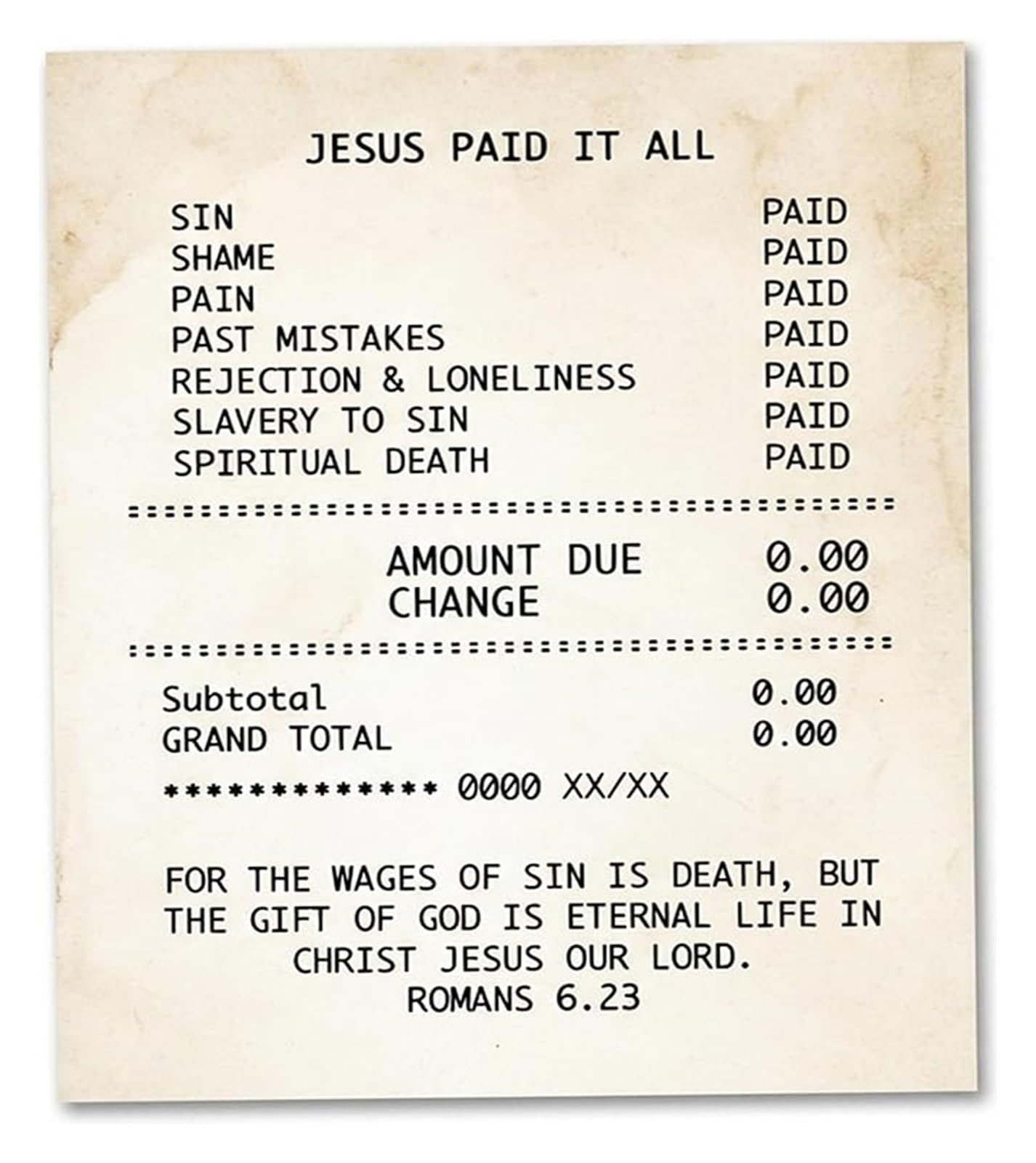 NWPNLXEA Jesus Paid It All Scripture Print Christian Wall-Art Bible Verse Poster Religious Gift for Easter Baptism Unframed,16x24inch(40x60cm)