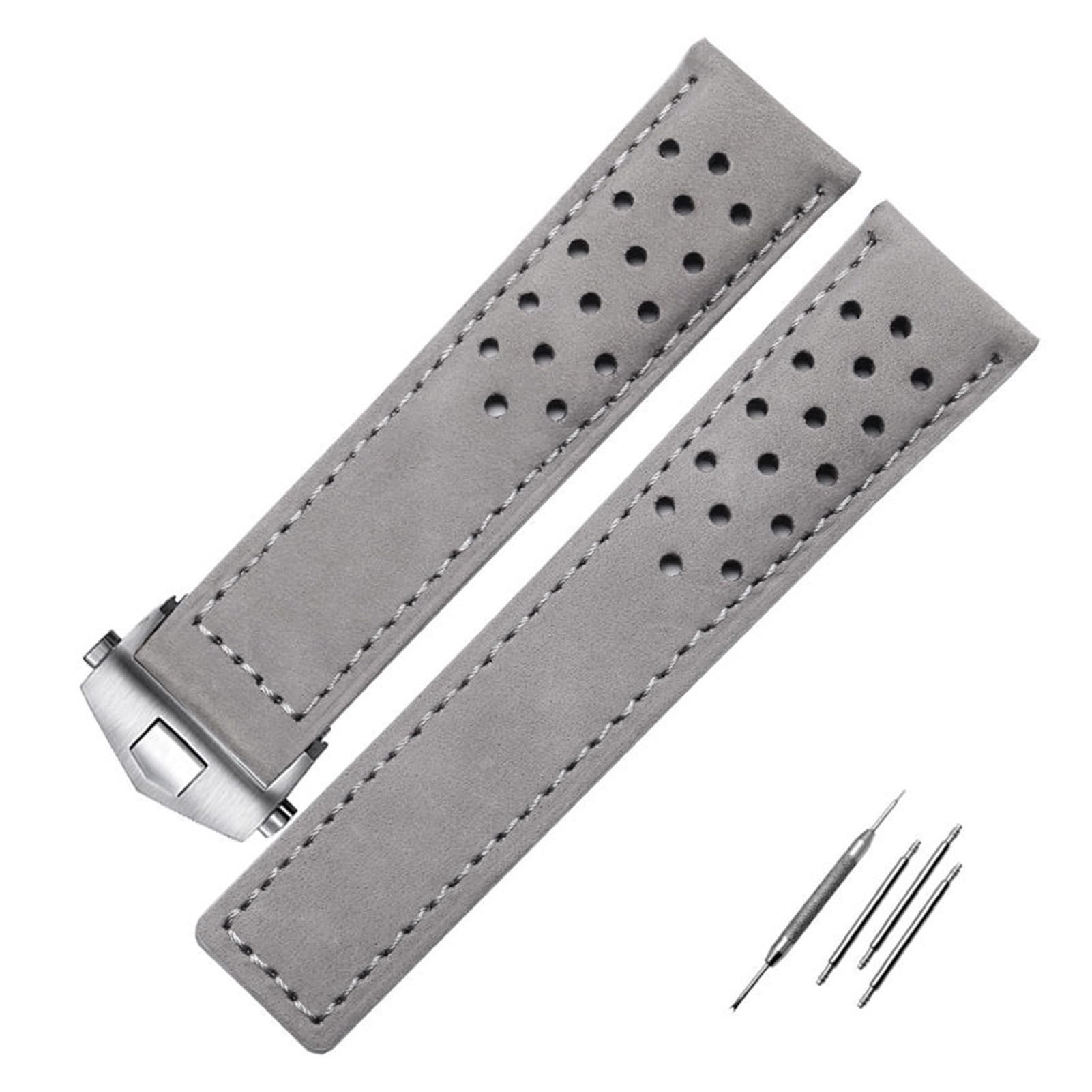 Generico Run Ken Compatibile con cinturino in vera pelle con ETICHETTA Cinturino da uomo di Heuer con fibbia pieghevole 20mm 22mm grigio Black Brown Cow LeaThin Banda
