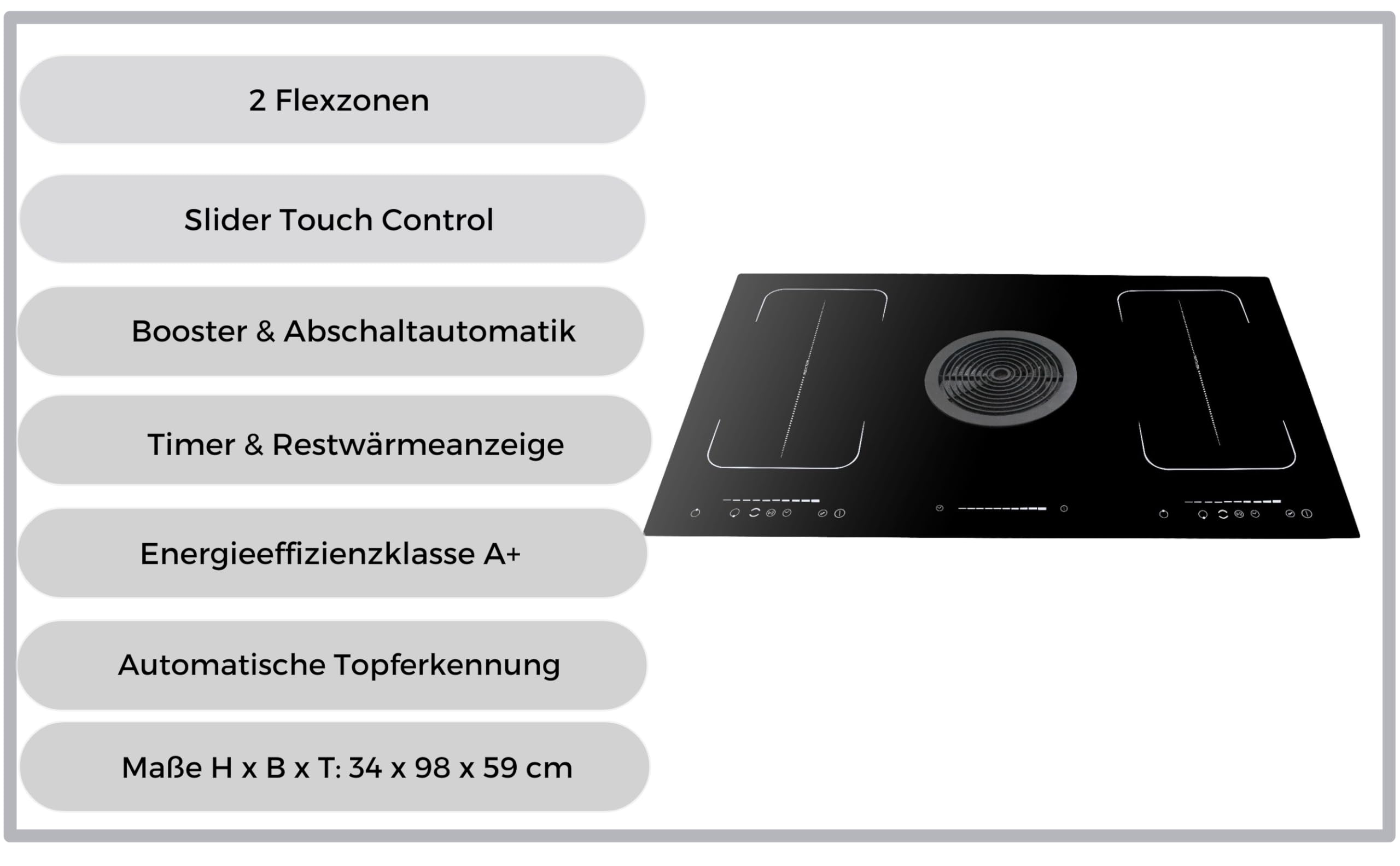 WOLKENSTEIN IN4-DA-2FZA+W Placa de inducción con extractor integrado | 2 zonas flexibles | Temporizador | Apagado automático | Seguridad infantil | Función Booster | Detección de olla | Función Stop