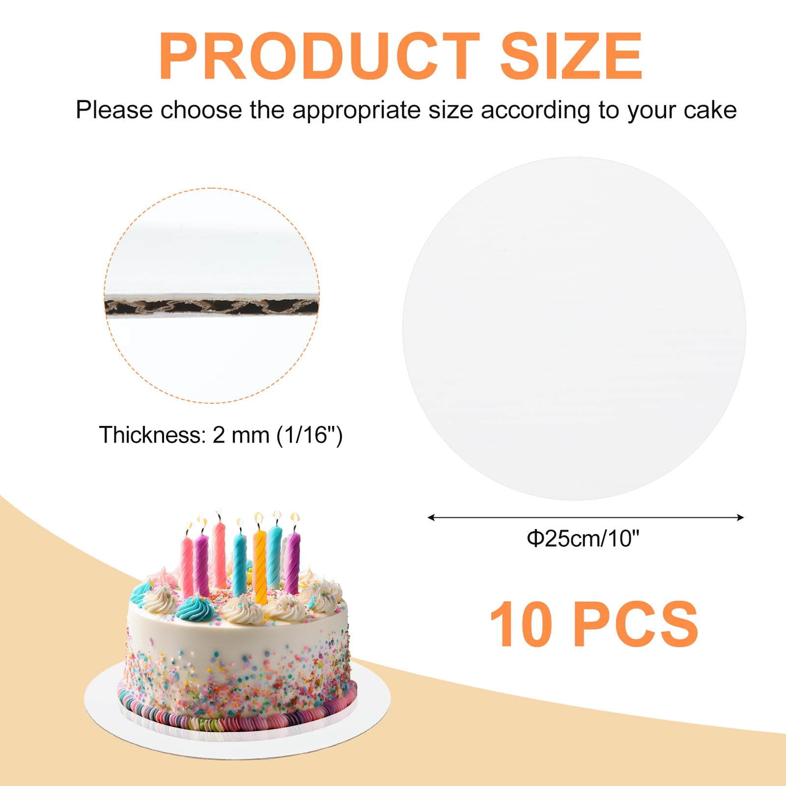 MECCANIXITY 10 Pcs Cardboard Cake Rounds, 10 Inch Cake Board Circle Trays Base Boards for Desserts Pastries Decorating Baking Party and DIY Crafts Display, White