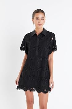 English Factory Women's Scallop Embroidered Cotton Mini Shirt