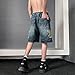 OATSBAS Men's Star Patchwork Denim Shorts Summer Wide Leg Loose Hip-hop Fashion Streetwear Jeans Shorts (XL,X-Large)