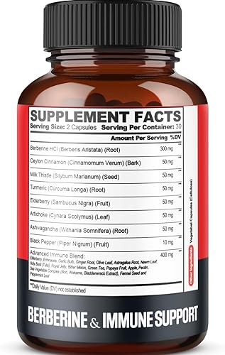 Miniatura 7 de Suplemento de berberina prémium 25 en 1 de 25600 mg con Ceilán, Ashwagandha, cúrcuma, cardo mariano, saúco y pimienta negra, apoya el sistema