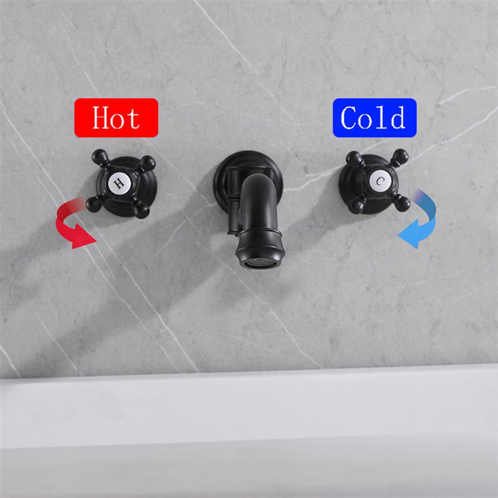 XJTNLB Grifo de Pared para Lavabo Negro, Grifo Bimando Lavabo Vintage Giratorio de 360 Grados Griferia Baño