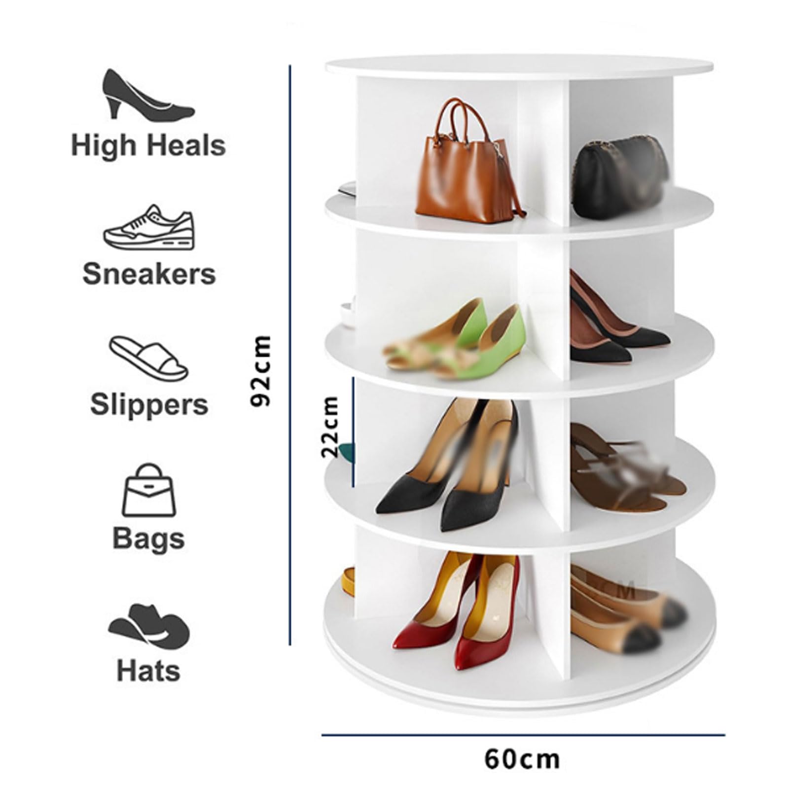 Zapatero Que Ahorra Espacio, Torre de Zapatero Giratorio fácil de Usar, Almacenamiento de Zapatos de Madera de 4 Niveles para Esquina de Entrada Estante Giratorio