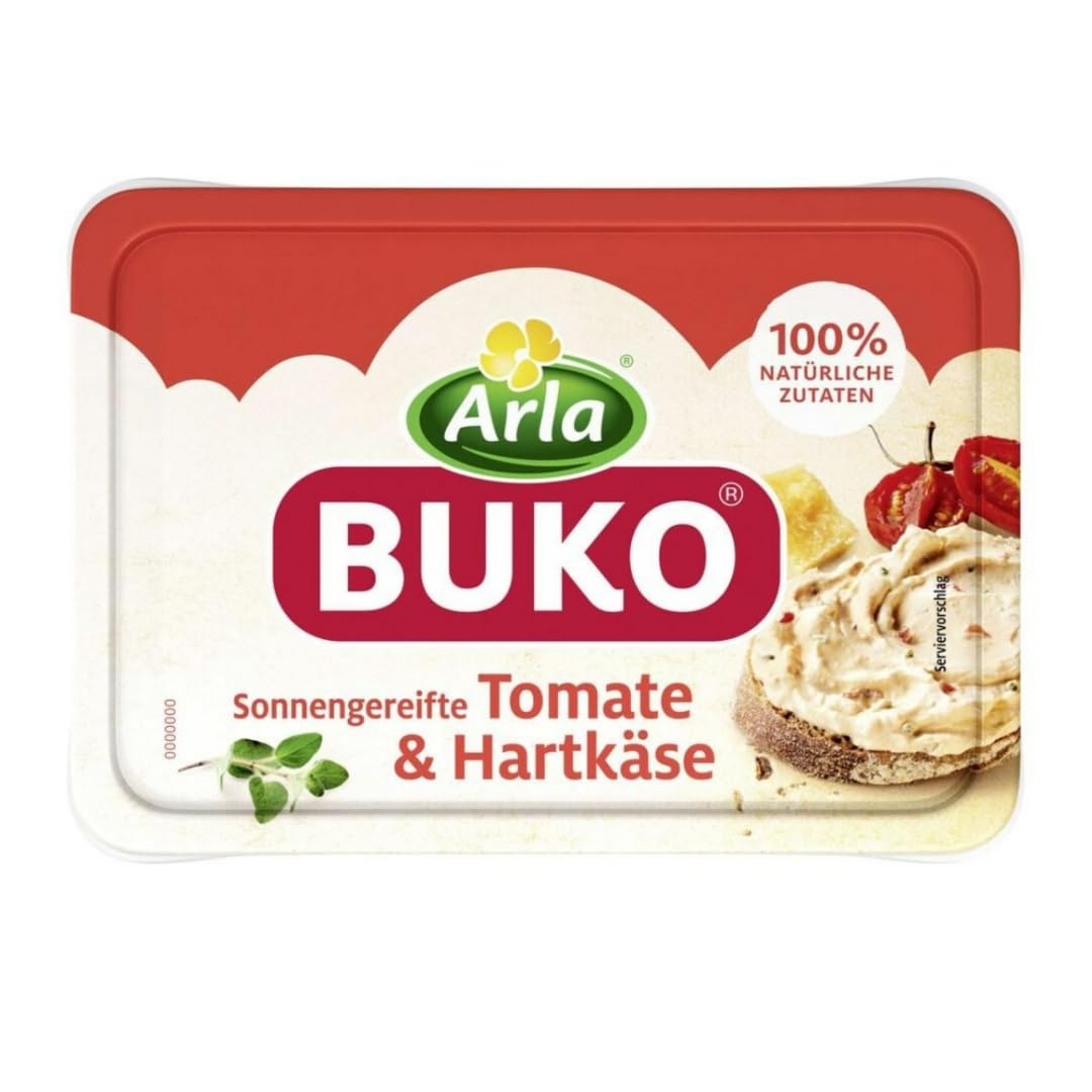 Arla Buko Frischkäse sonnengereifte Tomate & Hartkäse Köstlicher Frischkäse 200 gramm x 2 STÜCK [Frischegarantie] mit Pufai Grocery Überraschungsgeschenk