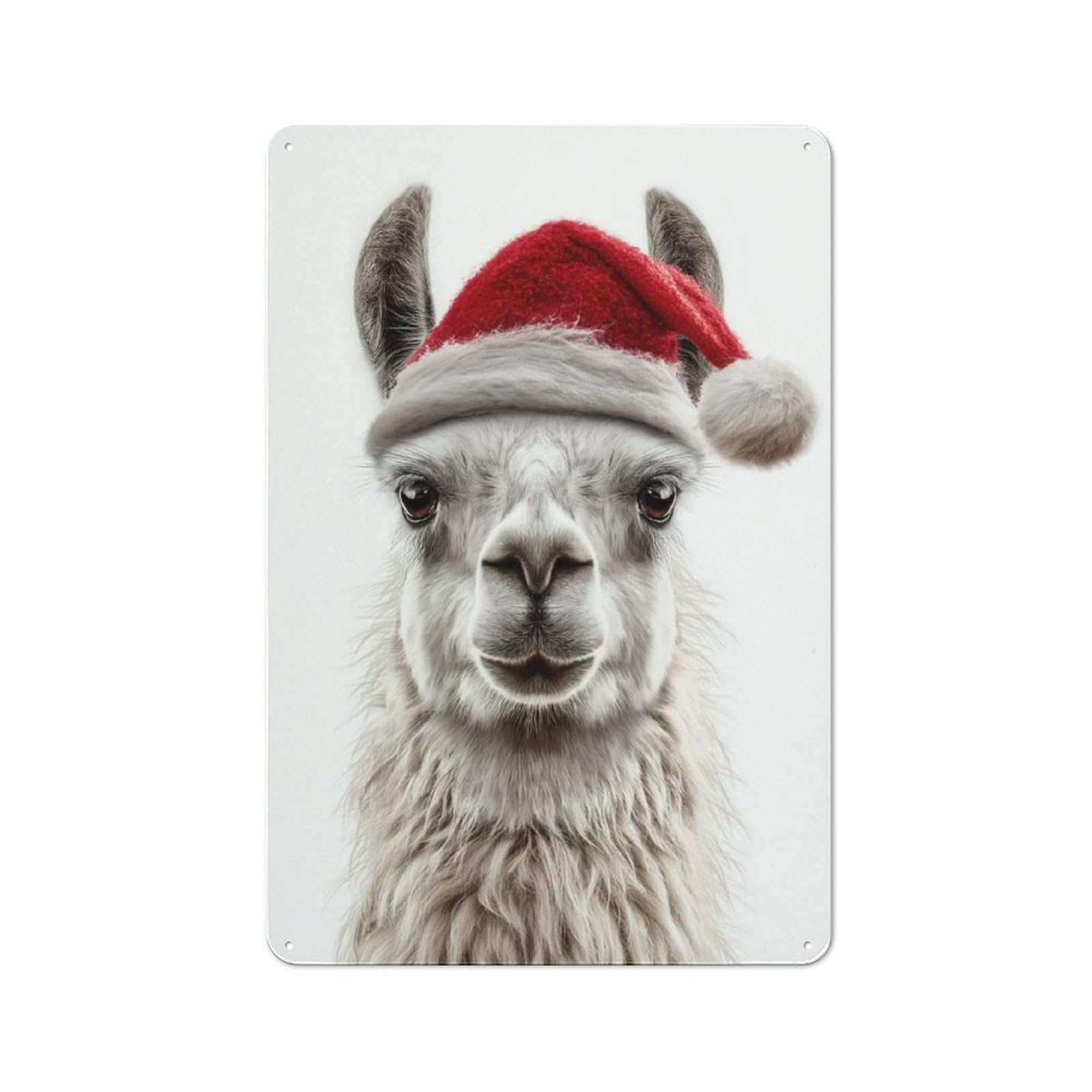 Junmoney Christmas Llama Wearing A Santa Hat Tin Wall Plaque 30X20cm With For Home Office Or Studio, A New Home Present For Creative Workspace Decorators