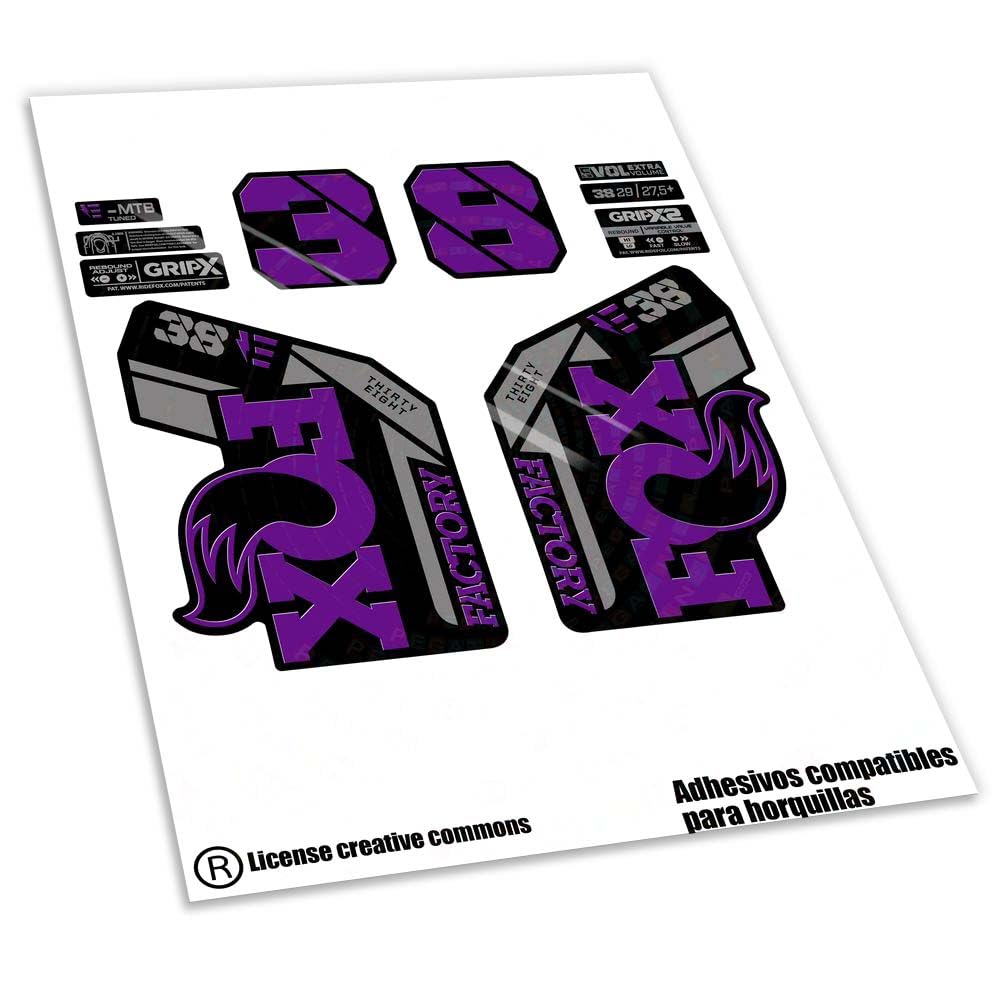 REF:VP640 Stickers Compatible with FOX- 38 KASHIMA 2025 MTB Fork, Stickers, Stickers, Vinyls for Mountain Bikes (Purple)