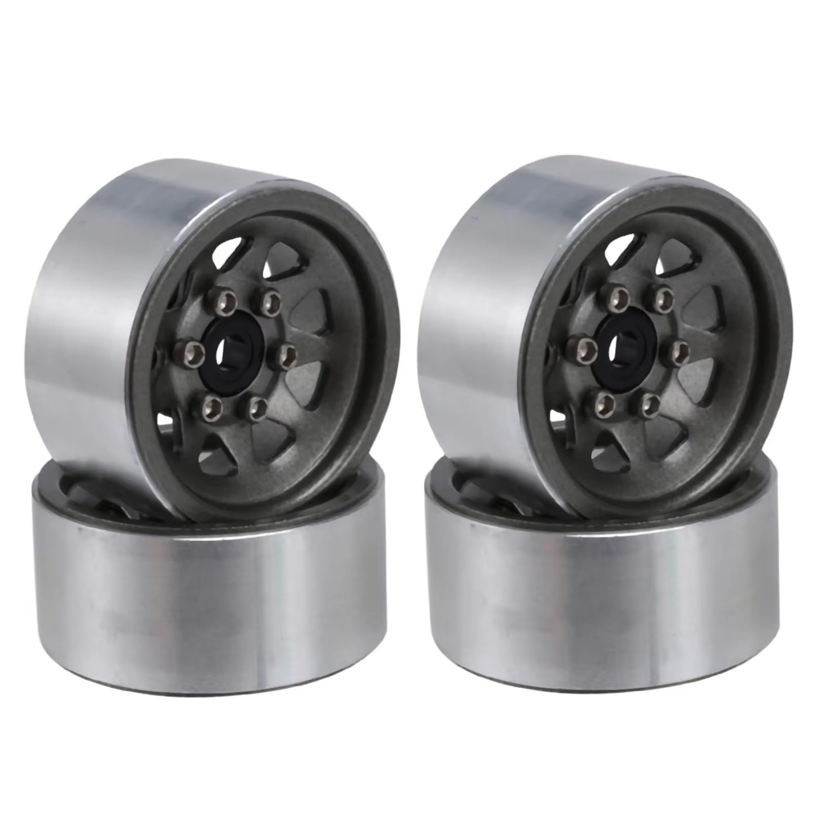 RC Ruote Gomma Per Axial Per SCX24 AX24 1/18 1/24 1.0" Cerchio Beadlock Mozzo Acciaio Stampato A Piatto Profondo RC Crawler Auto Ricambi Aggiornamento Sostituzione(Gray)