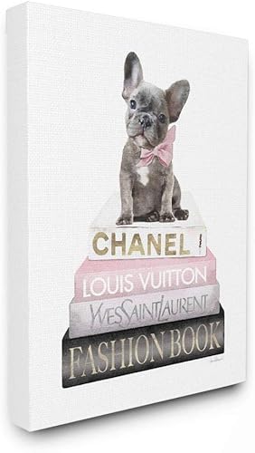 Stupell Industries Dashing French Bulldog and Iconic Fashion Librería Arte de pared, 24 x 30, blanco