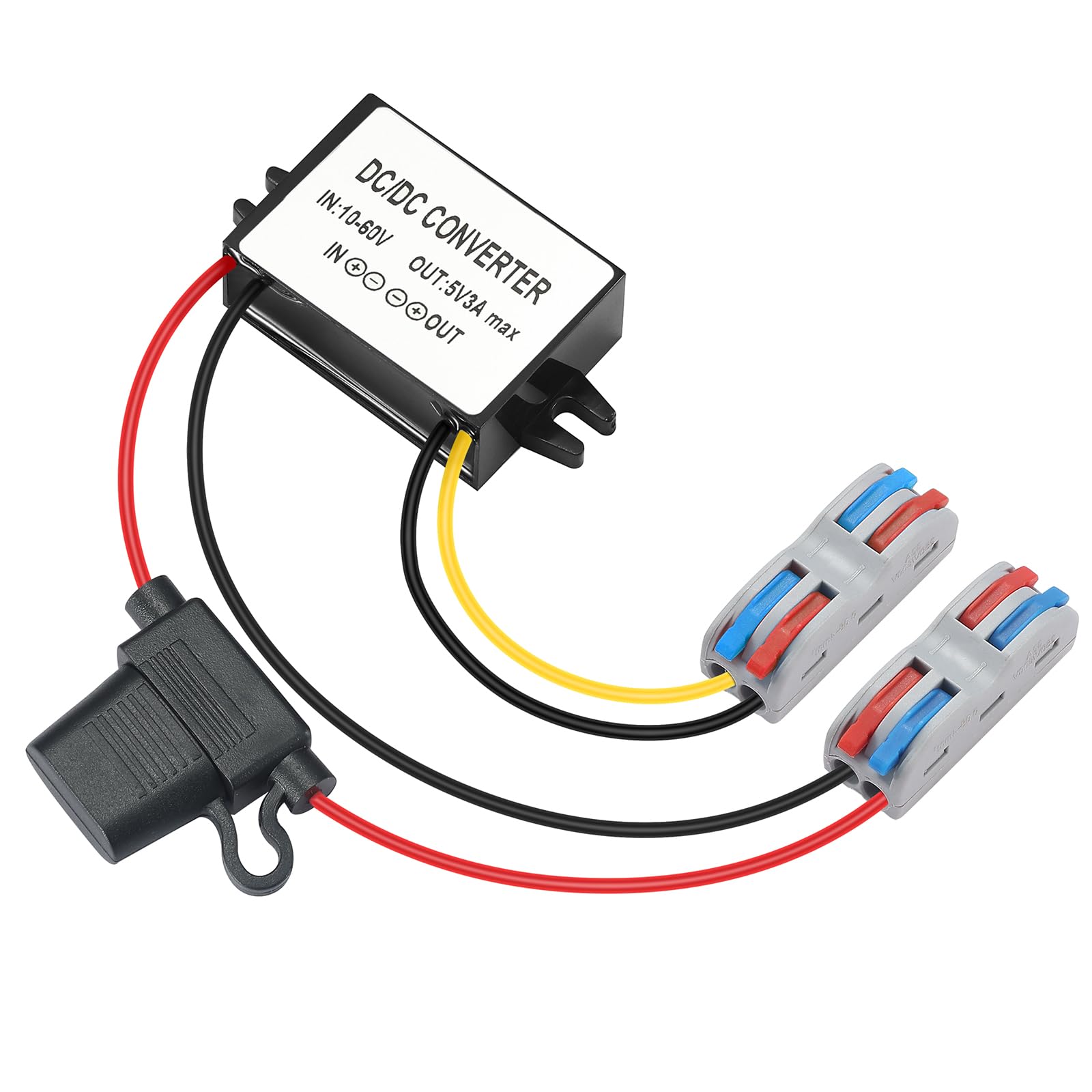 MZHOU DC 12V/24V/36V/48V/60V to 5V 3A 15W Voltage Converter, DC 10V-60V Converter 5V Buck Regulator with Terminal Block, Fused Waterproof, Short Circuit and Overcurrent Protection for Automotive.-picture-16