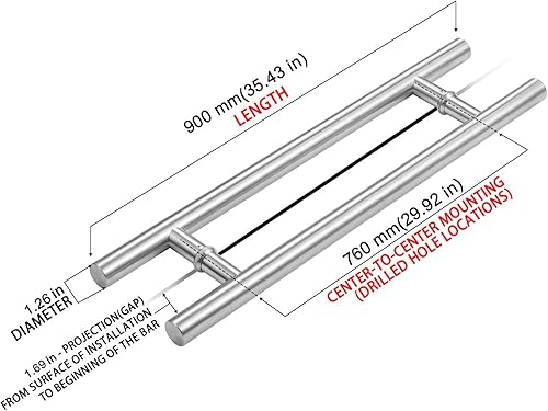 Miniatura 9 de HONGYUN Tiradores de puerta de 12 pulgadas, separadores sólidos de acero inoxidable 304 de grado comercial moderno para interiores y exteriores,