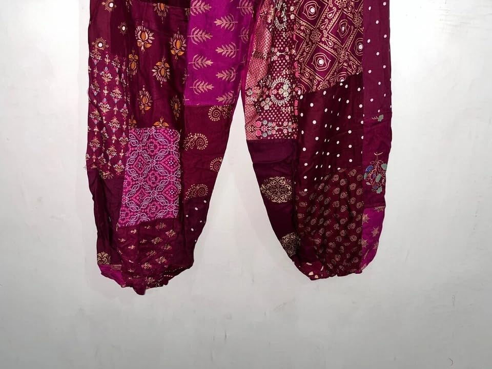 YILLE Boho Patchwork Harem Pants for Women, Casual Loose Fit Hippie Yoga Joggers with Pockets, Bohemian Lounge Comfy Palazzo3