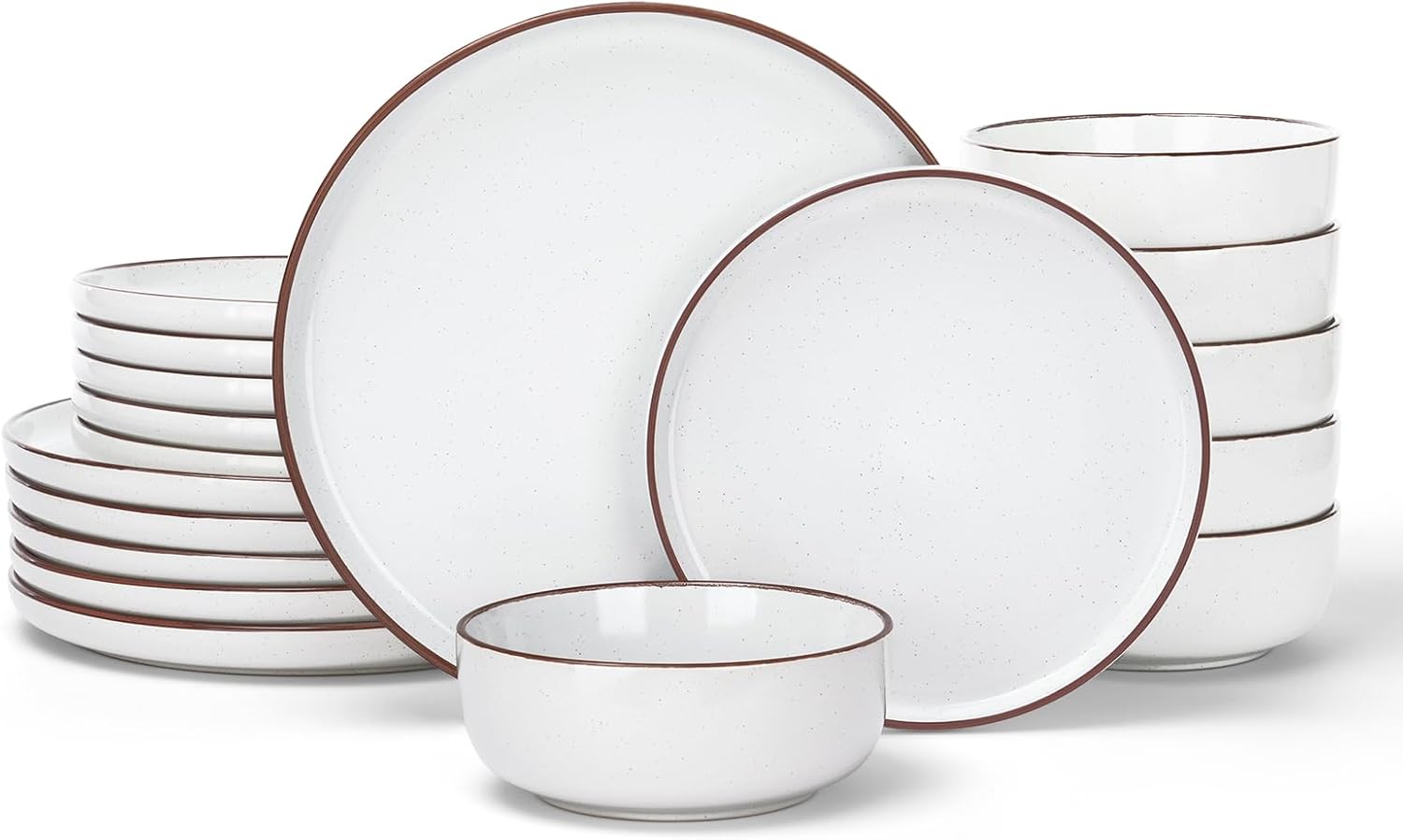 Famiware Mercury Plates and Bowls Sets, 18 Pieces Stoneware Dinnerware Sets, Dishes Set for 6, Microwave and Dishwasher Safe, White White 18-Pieces