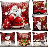 Lo que recibirá: recibirá 6 piezas de fundas de almohada navideñas, que se presentan con exquisitos patrones de impresión, hermosos colores brillantes, textura clara e impresión a una cara, adecuada para su sofá, brindándole una experiencia cómoda