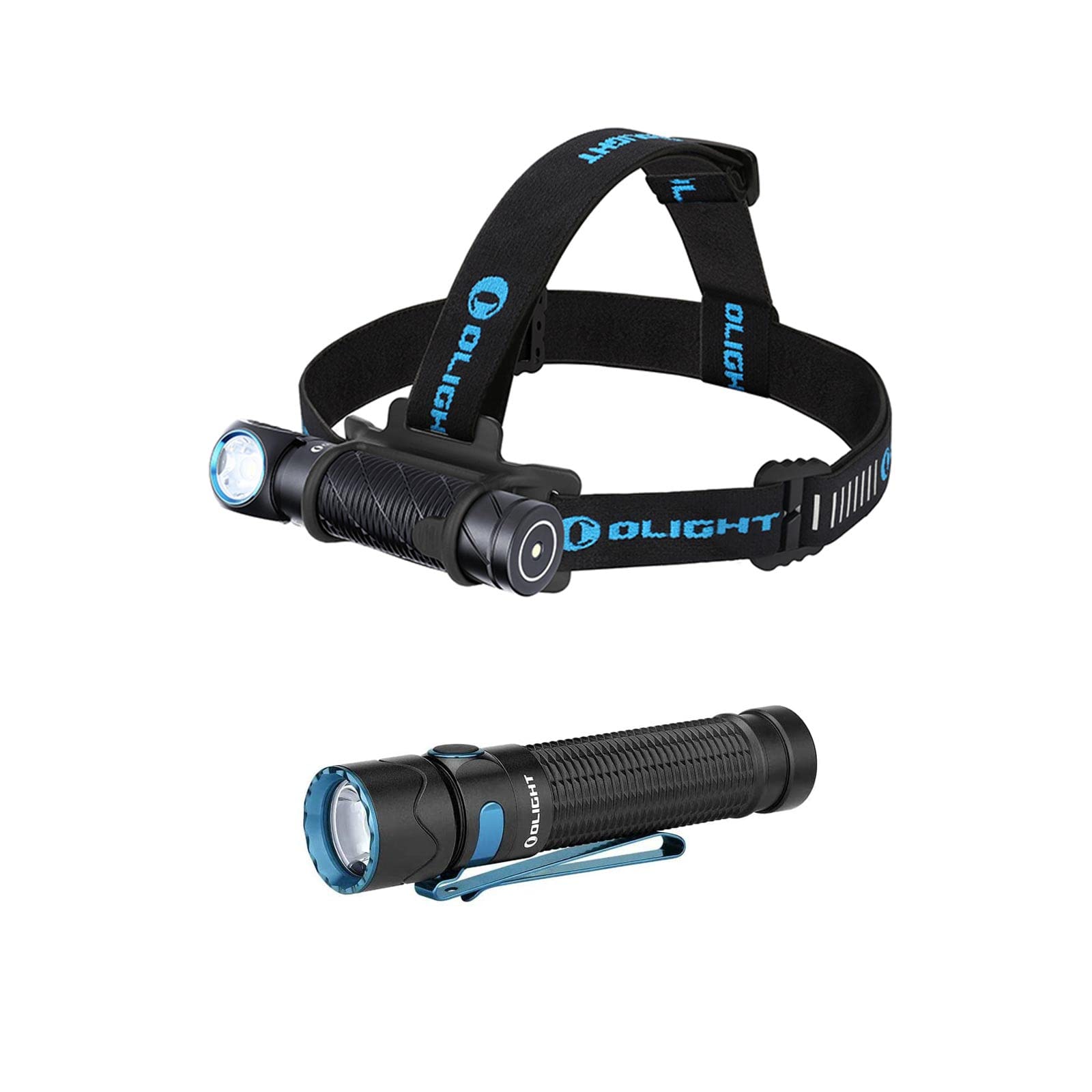 OLIGHT Perun 2 2500 Lumens Rechargeable Headlamp Bundle with Warrior Mini2 1750 Lumens Rechargeable Tactical Flashlight for EDC, Outdoor, Camping and Emergency