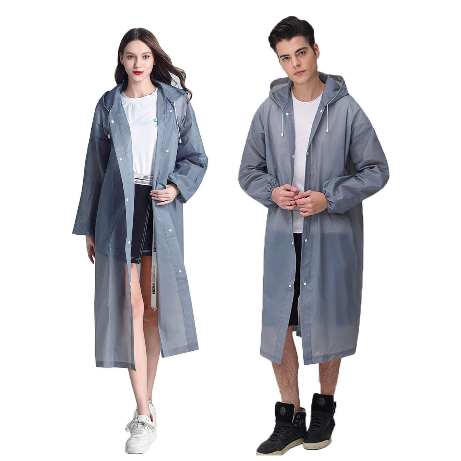 Rain Coats for Adults Reusable, 1Pcs Thickened Transparent Light Raincoat with Hood and Elastic Cuff Sleeves, EVA Rain Ponchos Rain Jackets Raincoats for Men Women, for Family Fishing Travel