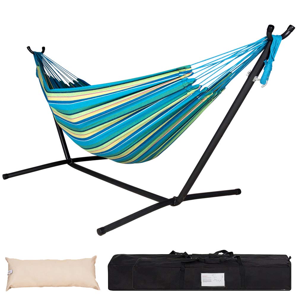Lazy Daze Hammocks Double Hammock with 9ft Space-Saving Steel Stand Includes Portable Carrying Case, 450 Pounds Capacity
