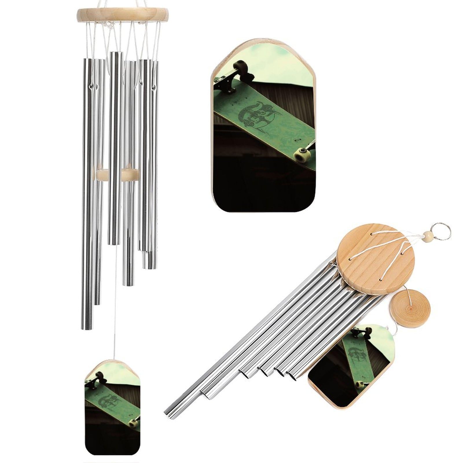 Skateboard Wind Chime 20.5" Aluminium Wind Chimes Outdoor Garden Patio Decoration Windchime Memorial Gifts Windchimes for Men and Women
