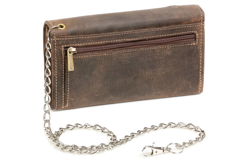LEAS Biker & Trucker Cartera con la Cadena de Cromo para señores Monedero para señoras Vintage Style, Piel auténtica, marrón Vintage-Collection''