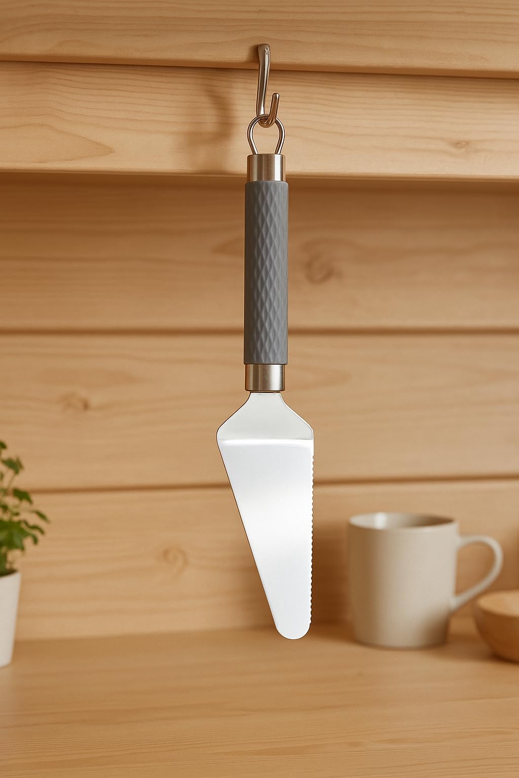 Gaffel 1 Pc Stainless Steel Cake Slicer Cake Server Cheese Server 27cm Pizza Shovel Spatula for Cake,Pie,Cheese Cutter Slicer with Serrated Cutting Edge (Pack of 1, Grey) 4