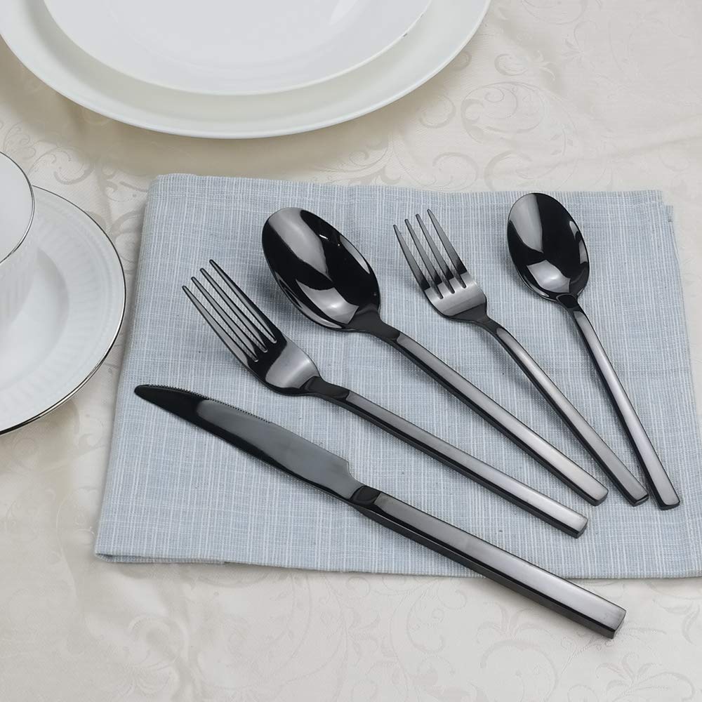 Besteck-Set, Edelstahl, Schwarz, 40-teilig