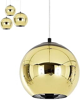 Moderna Palla di Vetro Lampada a Sospensione E27 Specchio Vetro Colorato Pendente Illuminazione Shade Decorazione Soggiorno Sala da Pranzo Chandeliers (D'oro 25cm)