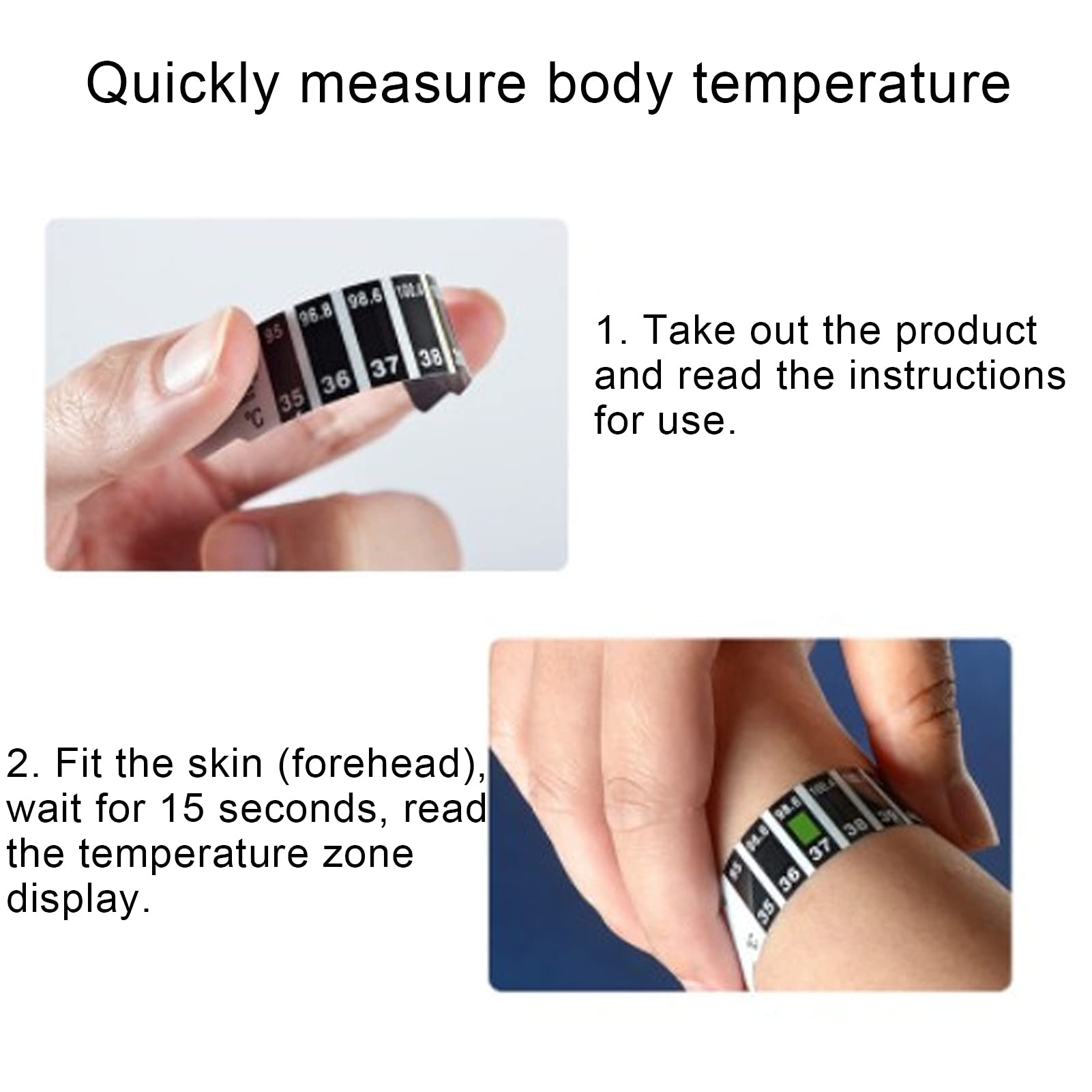Sonew Bandes de Thermomètre à Lecture Rapide, Thermomètre Frontal Thermomètres Réutilisables pour Nourrissons Bande de Température pour Bébé Fahrenheit et Celsius