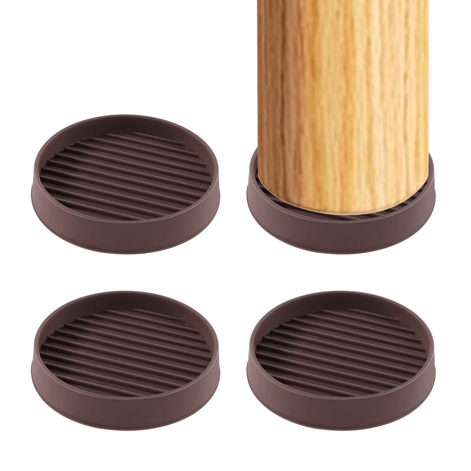 Swpeet 4Pcs 2" x 2" Round Brown Rubber Anti Skid Caster Cups Non Slip Furniture Pads Kit, Anti-Slip Gripper - Image 2