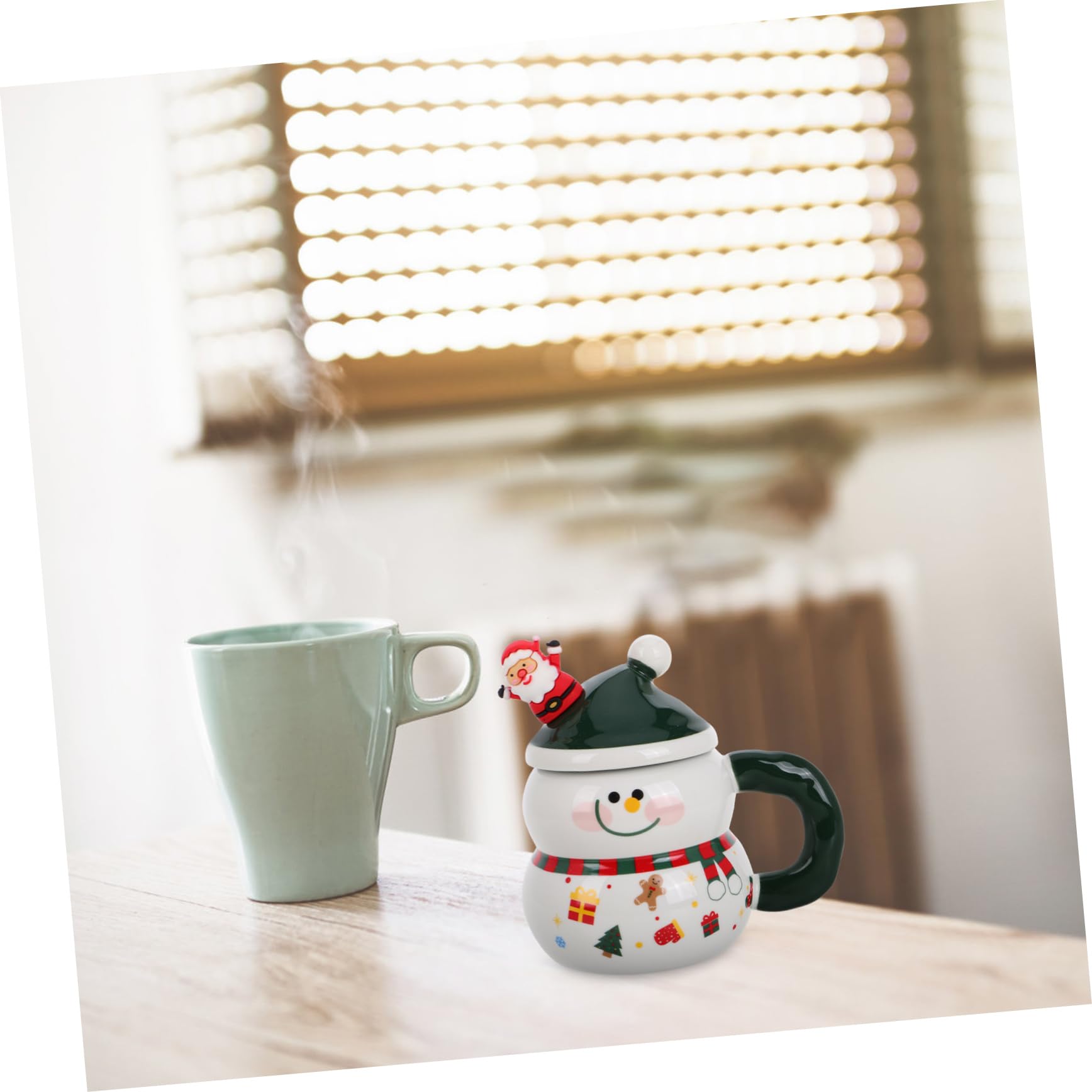 Taza De Muñeco Navidad Linda Taza De Invierno De Porcelana Con Tapa y Cuchara De Leche De Cerámica Rellenos Para Cestas Navideñas