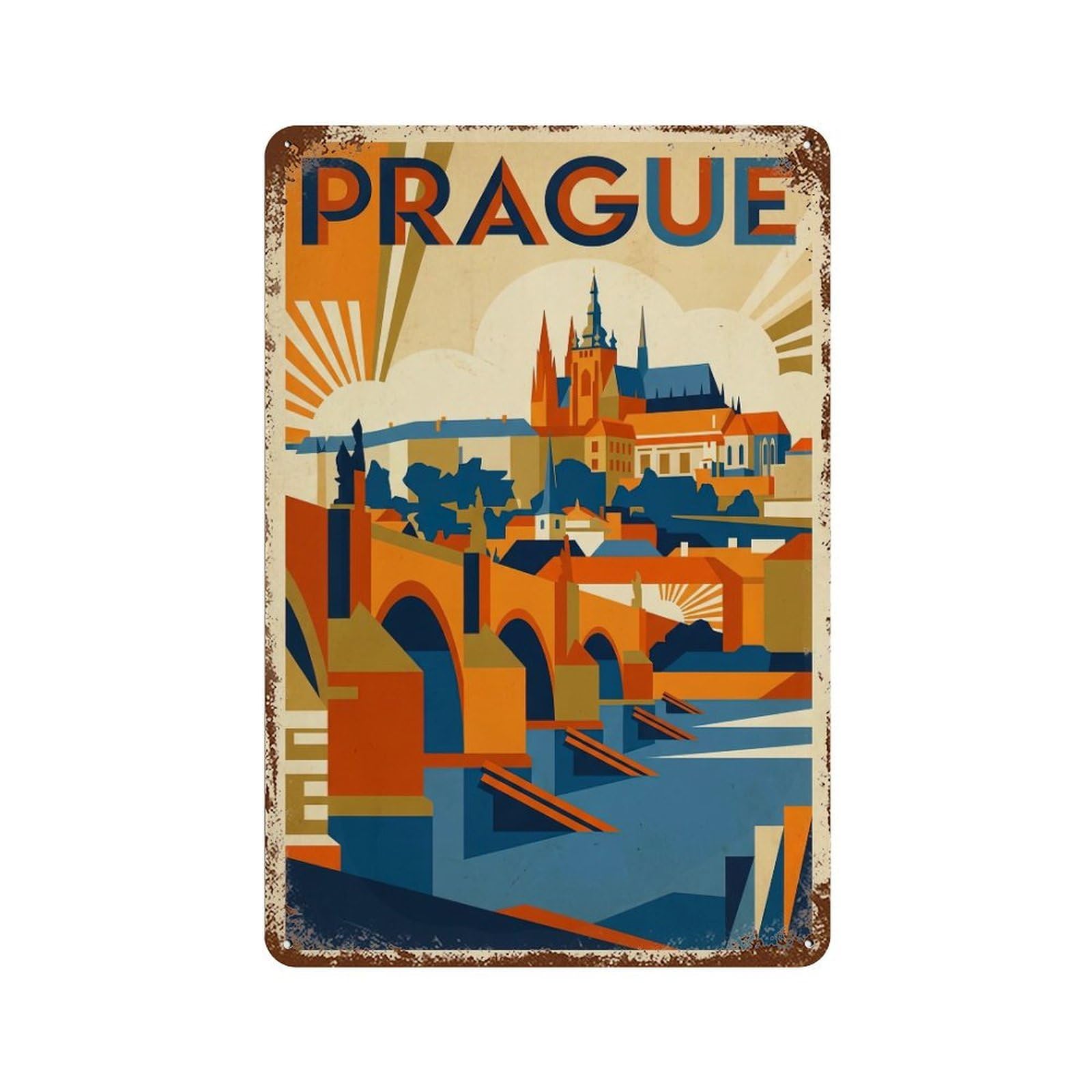 Galvaxio Style Retro Travel Czech Republic Prague Metal Tin Sign