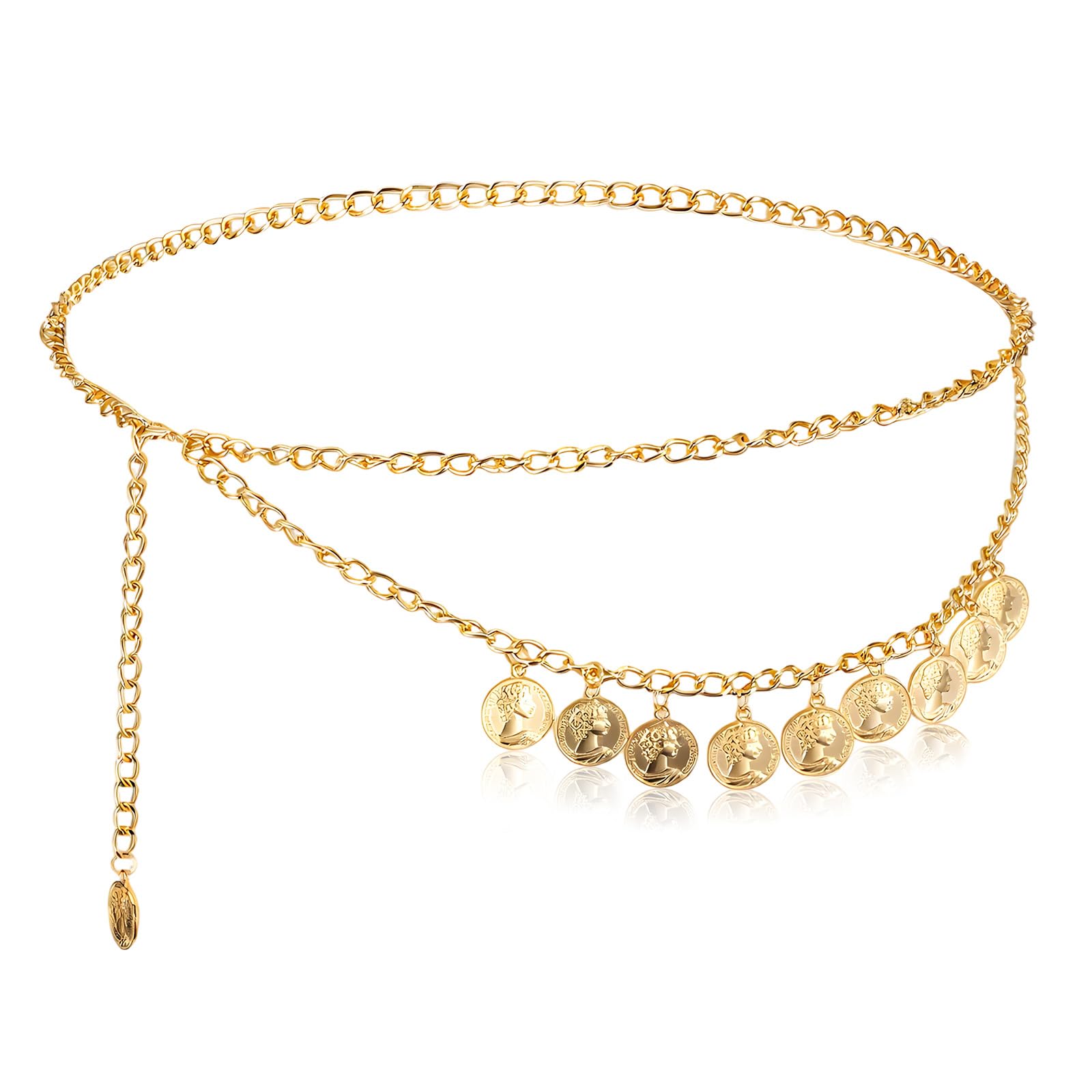 Adjustable Gold Waist Chain for Women Girl Metal Gold Chain Belts Waist Belt with Pattern Charm Belly Jewelry