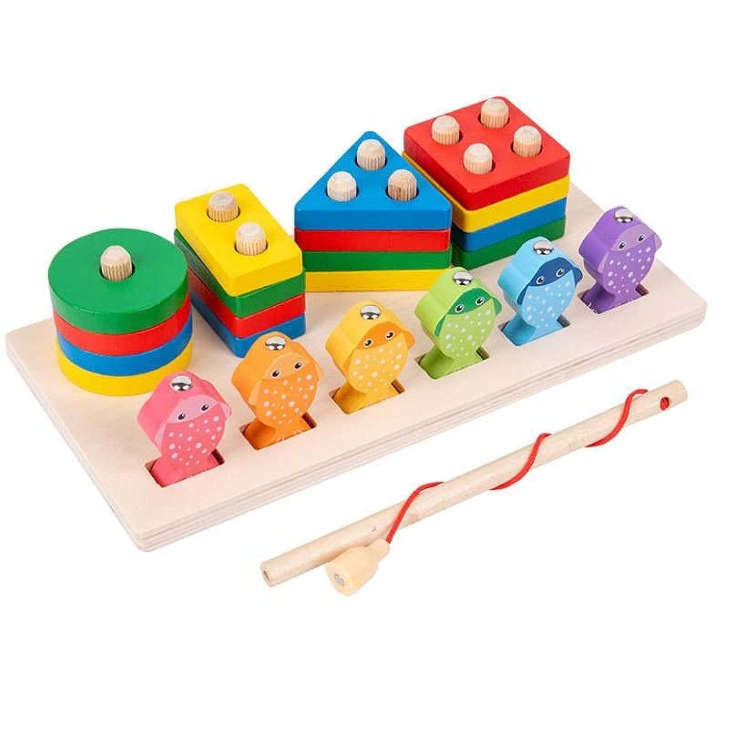 Wooden Sorting and Stacking Toy Puzzle, Educational Montessori Toys for  Year Old, Wooden Colorful Geometric Stacking Toys for Toddler, Colorful