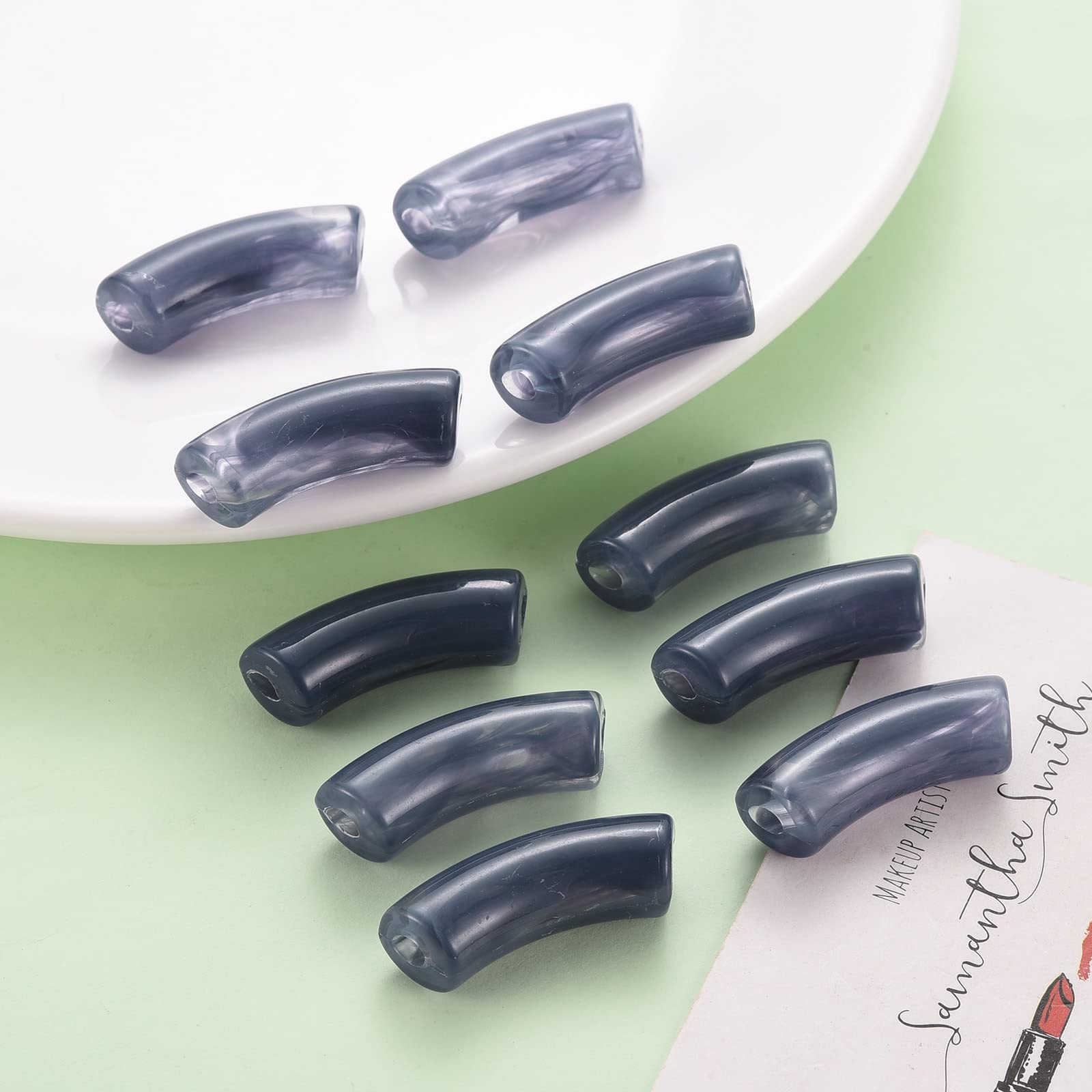 20 pz Acrilico Tubo Curvo Arco Perline Colore Glter Dipinto Imazione Della Pietra Preziosa Del Distanziatore Perline Per Creazione di Gioielli Braccialetto FAI DA TE 32*8mm  36