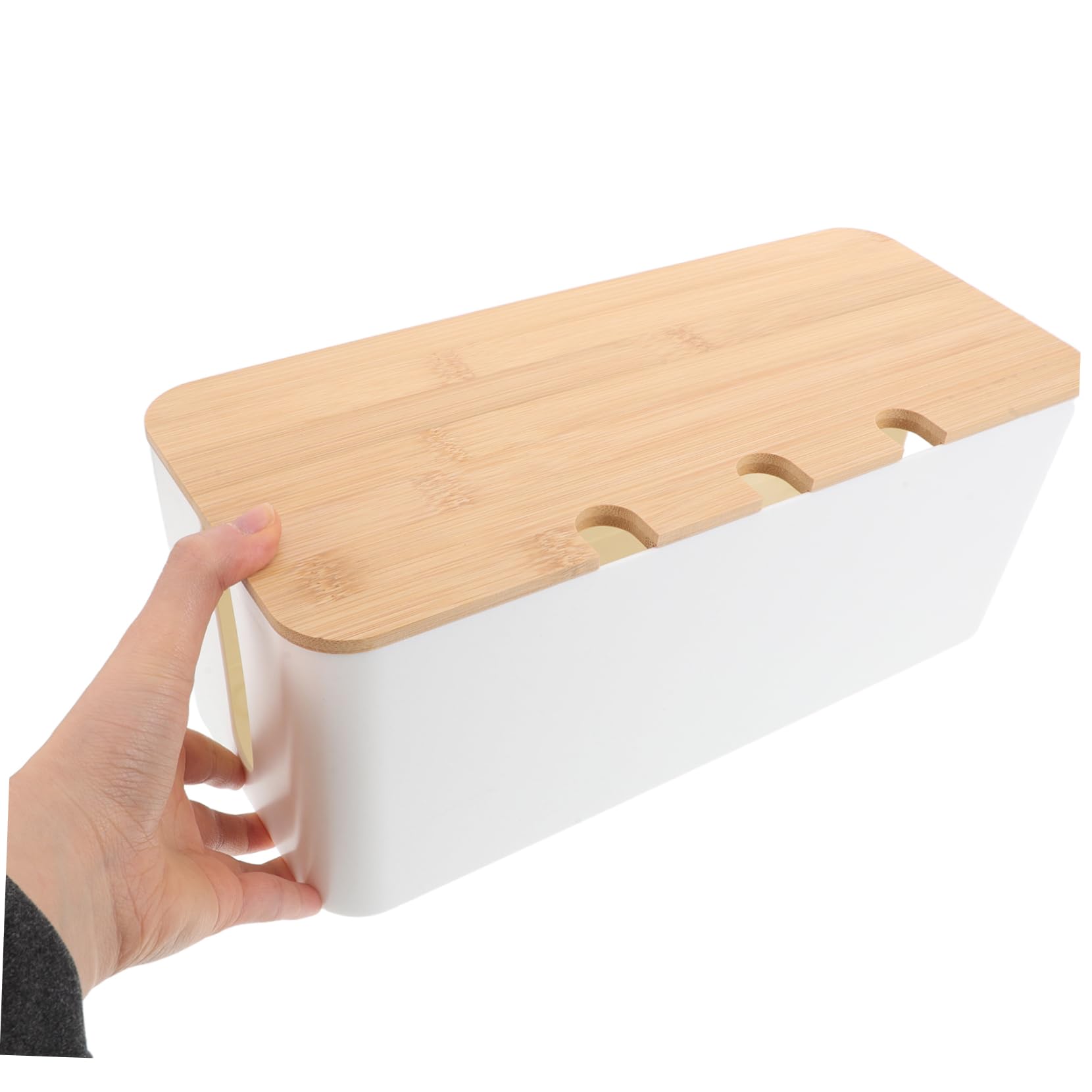 Caja Organizadora para Guardar Cables con Agujeros, Plástico y Madera | Diseño Simple y Moderno, 1 Juego, Acceso Cómodo para Conexiones Múltiples y Orden de Conductores