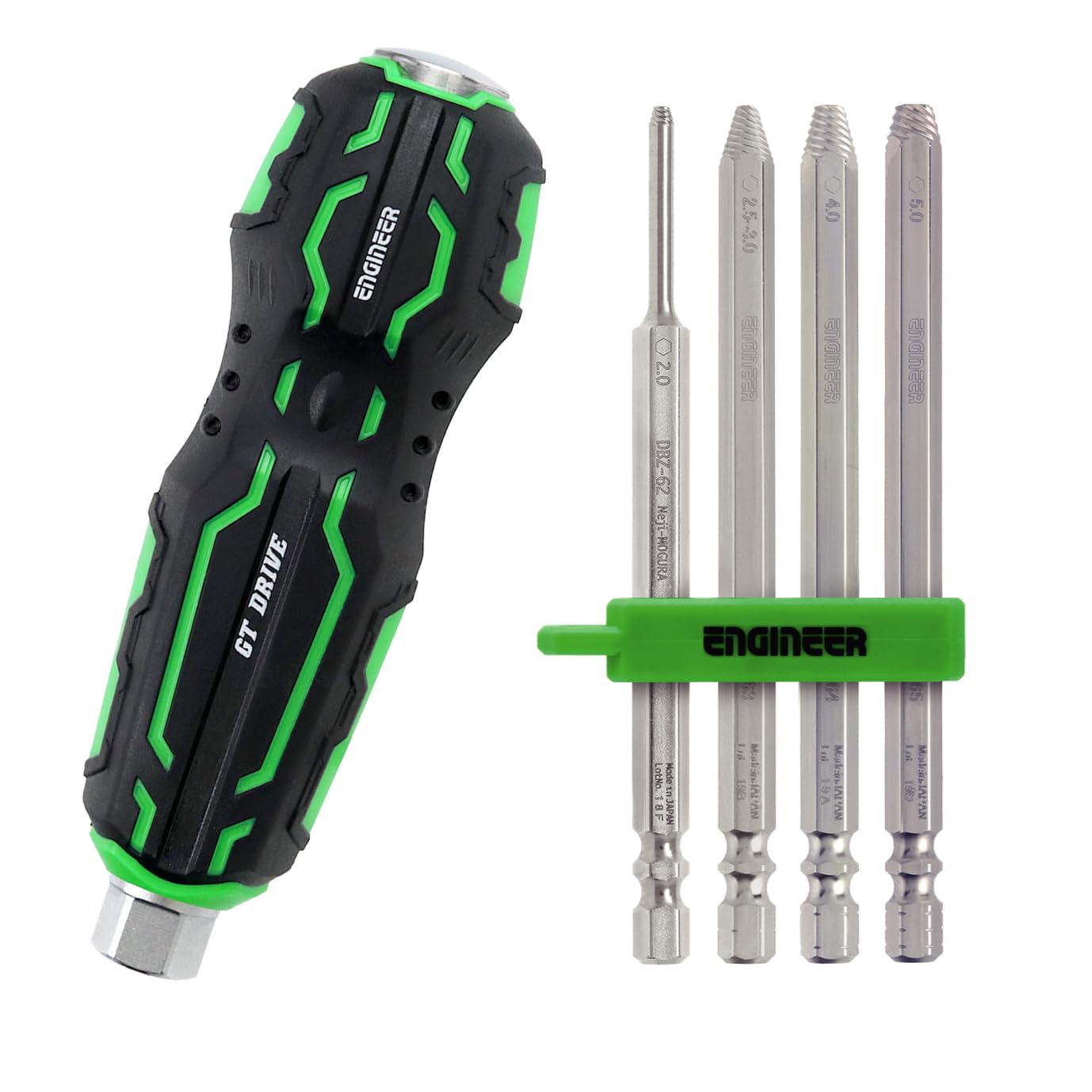Engineer Green/Black Damaged Screw Remover Kit For Hex Socket Head Screws (Allen Type), Driver + Extractor Bit Set. Dz-74