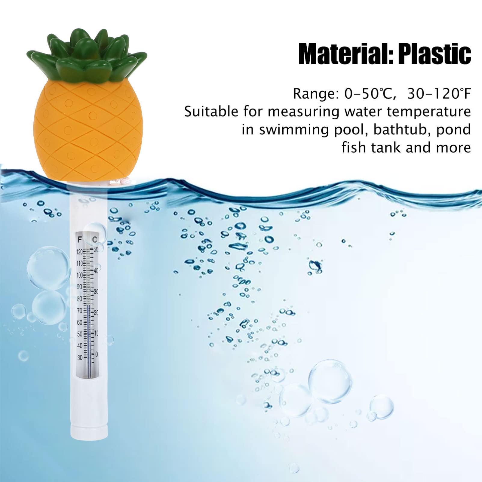 Toyvian 2 Stück Schwimmendes Poolthermometer Form Ananas Bruchsicheres Thermometer für Präzise Wassertemperaturmessung Badewannen und Teichen Celsius und Fahrenheit Anzeige