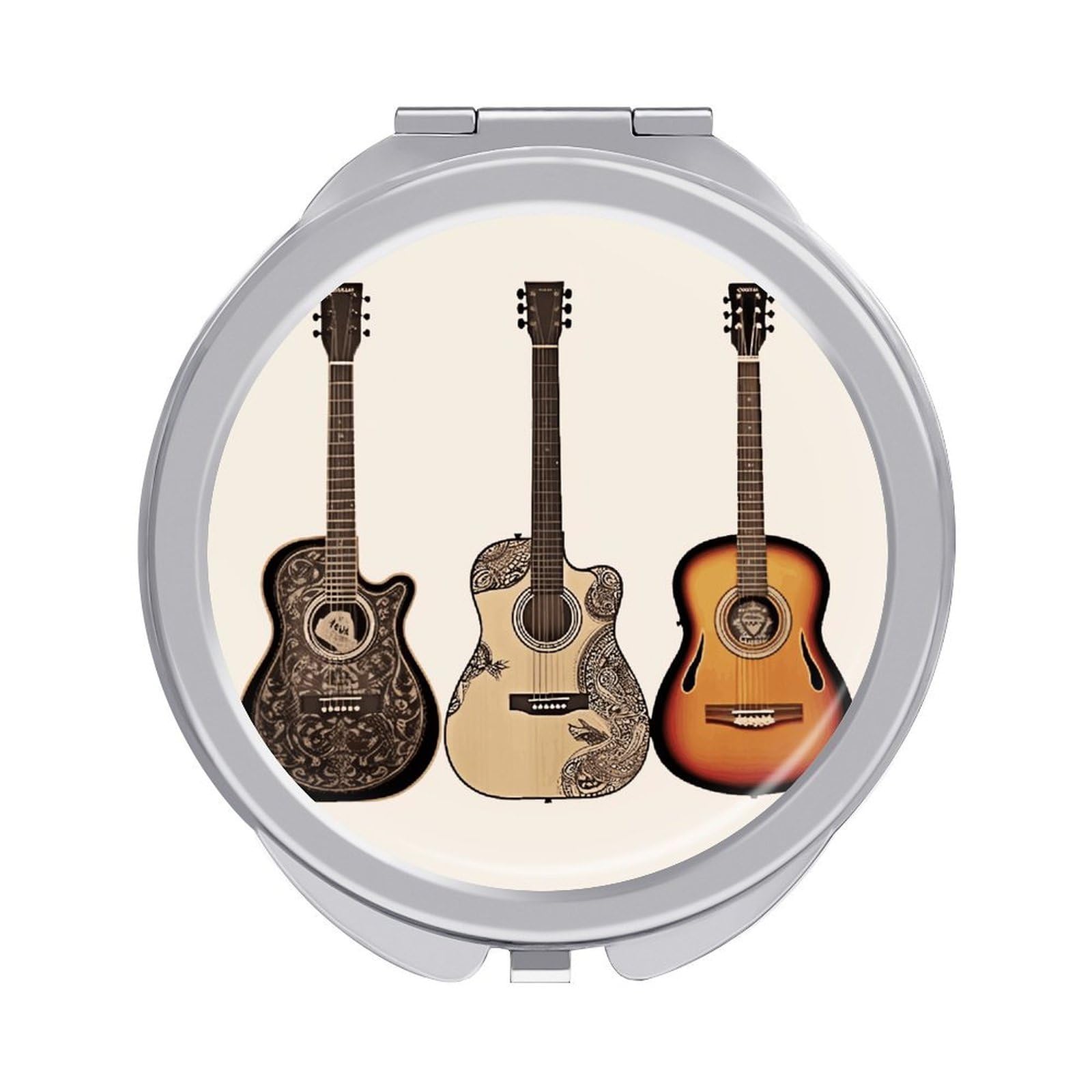 FekiLoot Guitar Travel Makeup Mirror 2 X /1 X Magnifying Slim Pocket Mirrors Compact for Purse Travel Makeup Mirrors for Pocket, Handbag, Purse Women Gift