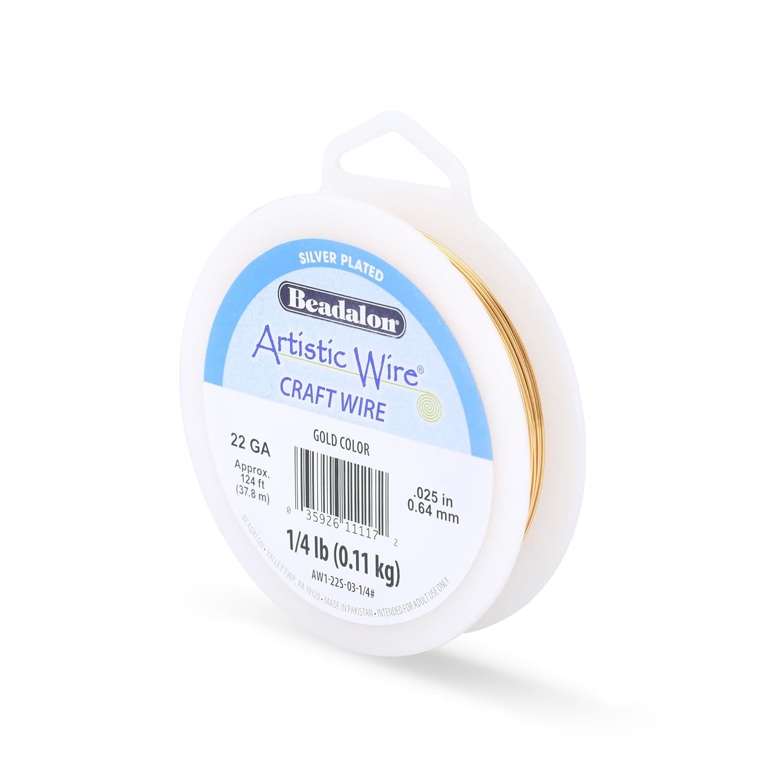 Artistic Wire, 22 Gauge Silver Plated Tarnish Resistant Colored Copper Craft Wire, Gold Color, 124 ft