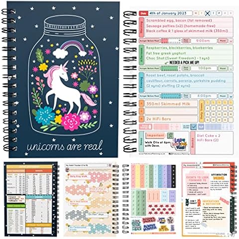 Slimming World Compatible Food Diary New Year 2023 Diet Journal Planner 7 Week Countdown Card with Stickers (Unicorn) Cover