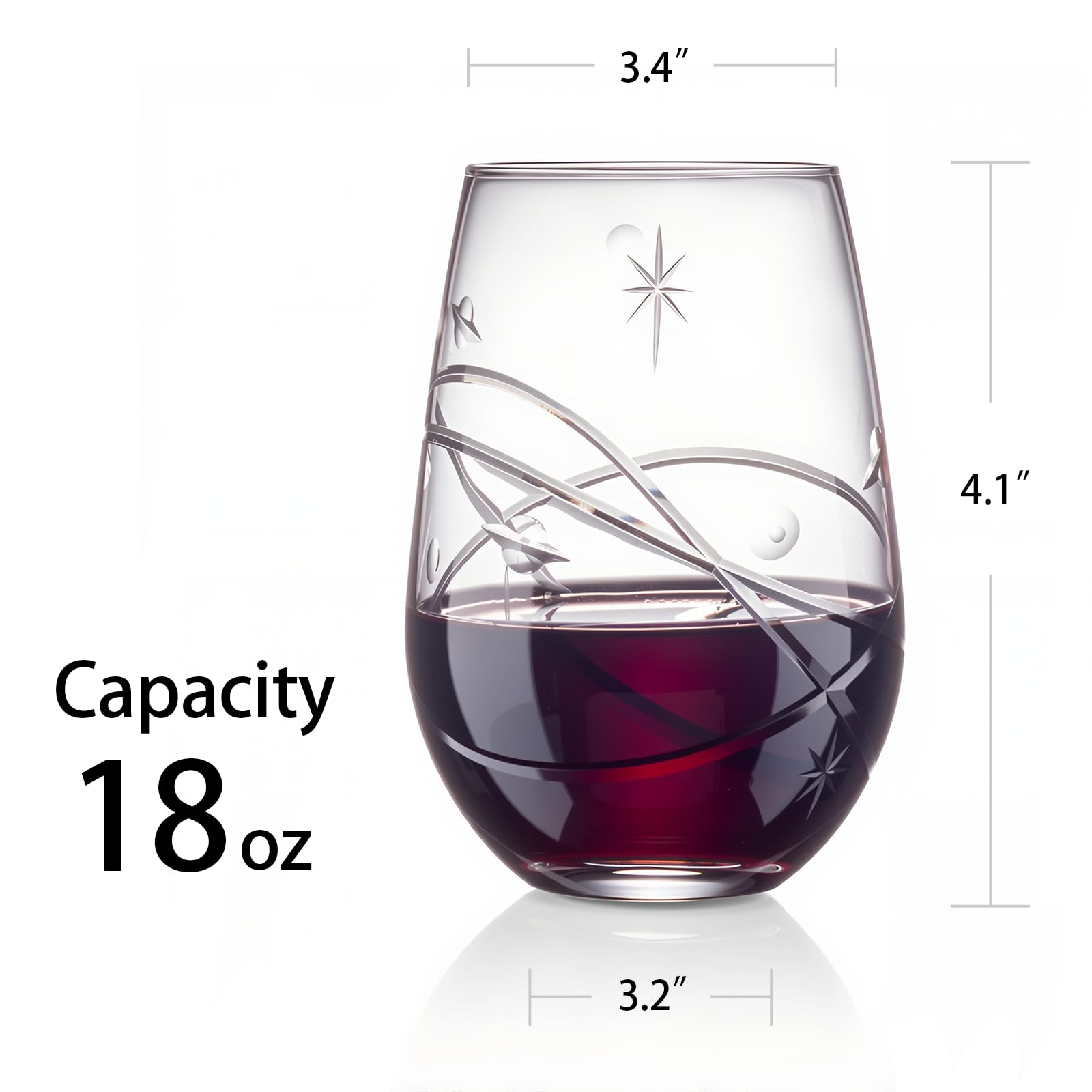 SHOSHIN Handgeschliffene Weingläser ohne Stiel, ohne Stiel, bleifreies Kristall, spülmaschinenfest und handwerklich graviertes Design für moderne Unterhaltung, 530 ml, 4 Stück