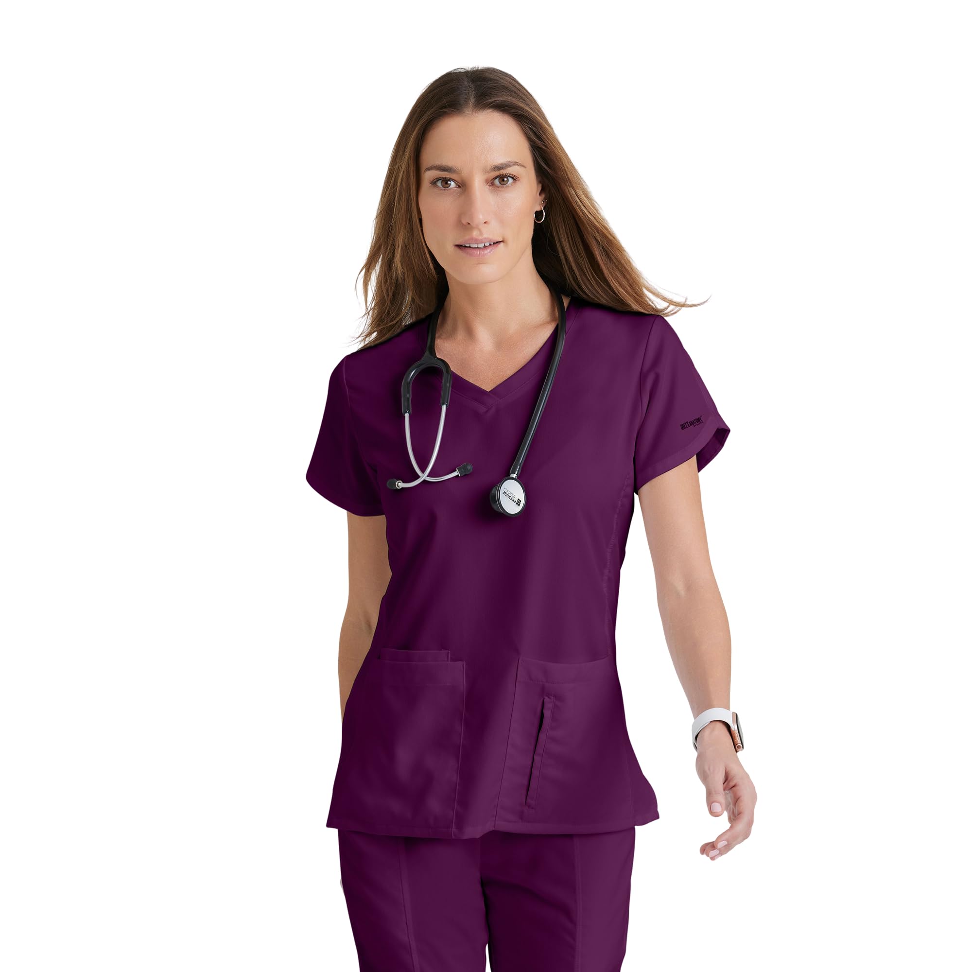 BARCO Grey's Anatomy Scrubs - Cora Scrub Top for Women, Crossover V-Neck, Fitted Back Super-Soft Women's Scrub Top, Wine, M