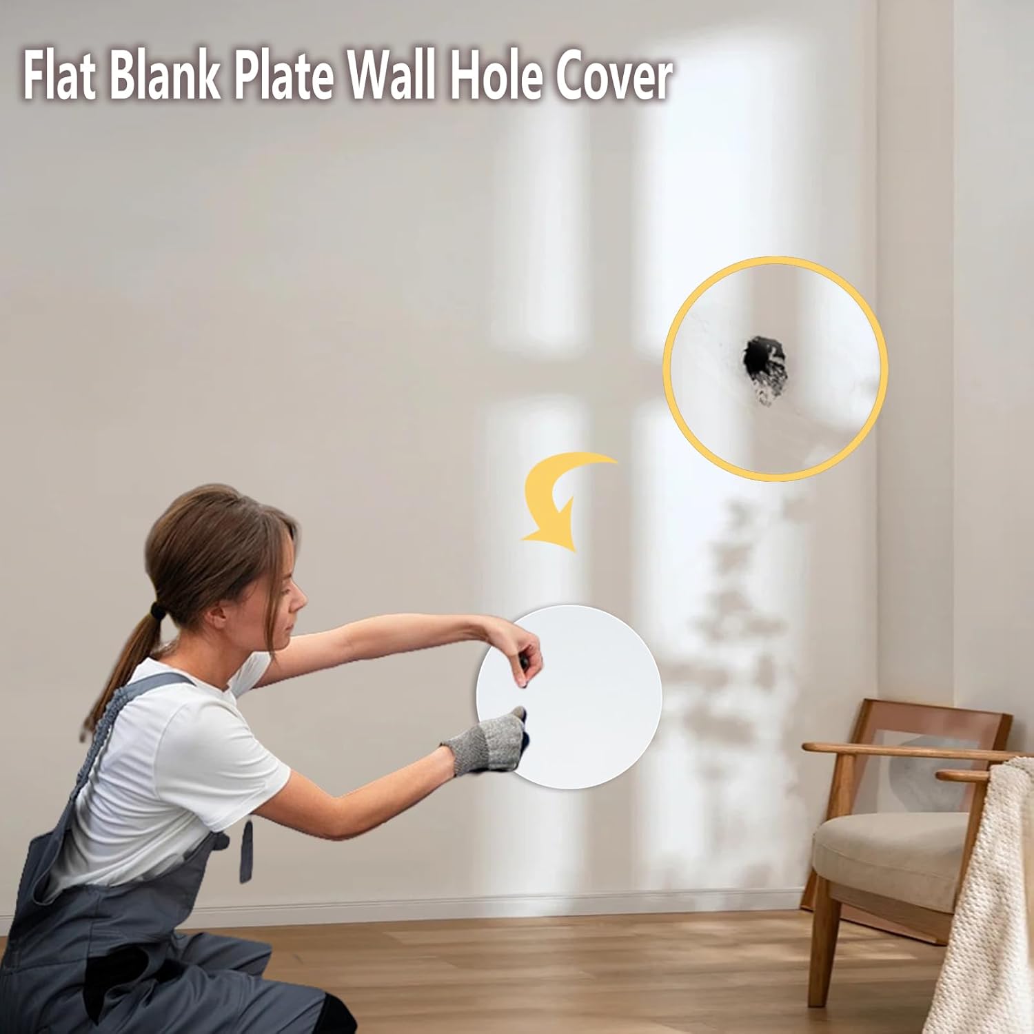 8 Pcs Ceiling Cover Plate, Screwless Wall Hole Cover, Plastic Flat Blank Wall Plate 5.91" with 50 Double-Sided Adhesive Stickers (Round)