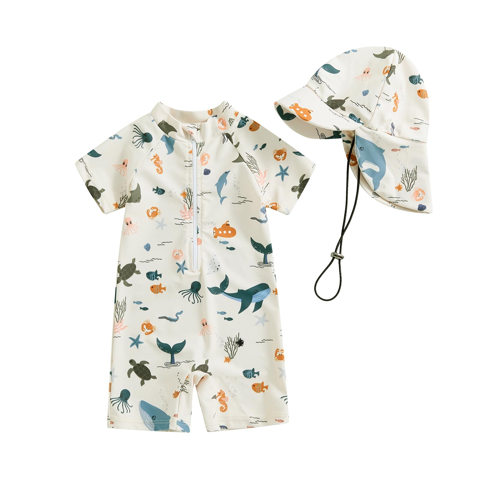Hnyenmcko Infant Baby Boy Girls Rash Guard Swimsuit Short Sleeve Zipper Bathing Suit Toddler One Piece Swimwear Sunsuit (Fi-Beige AS, 6-12 Months)