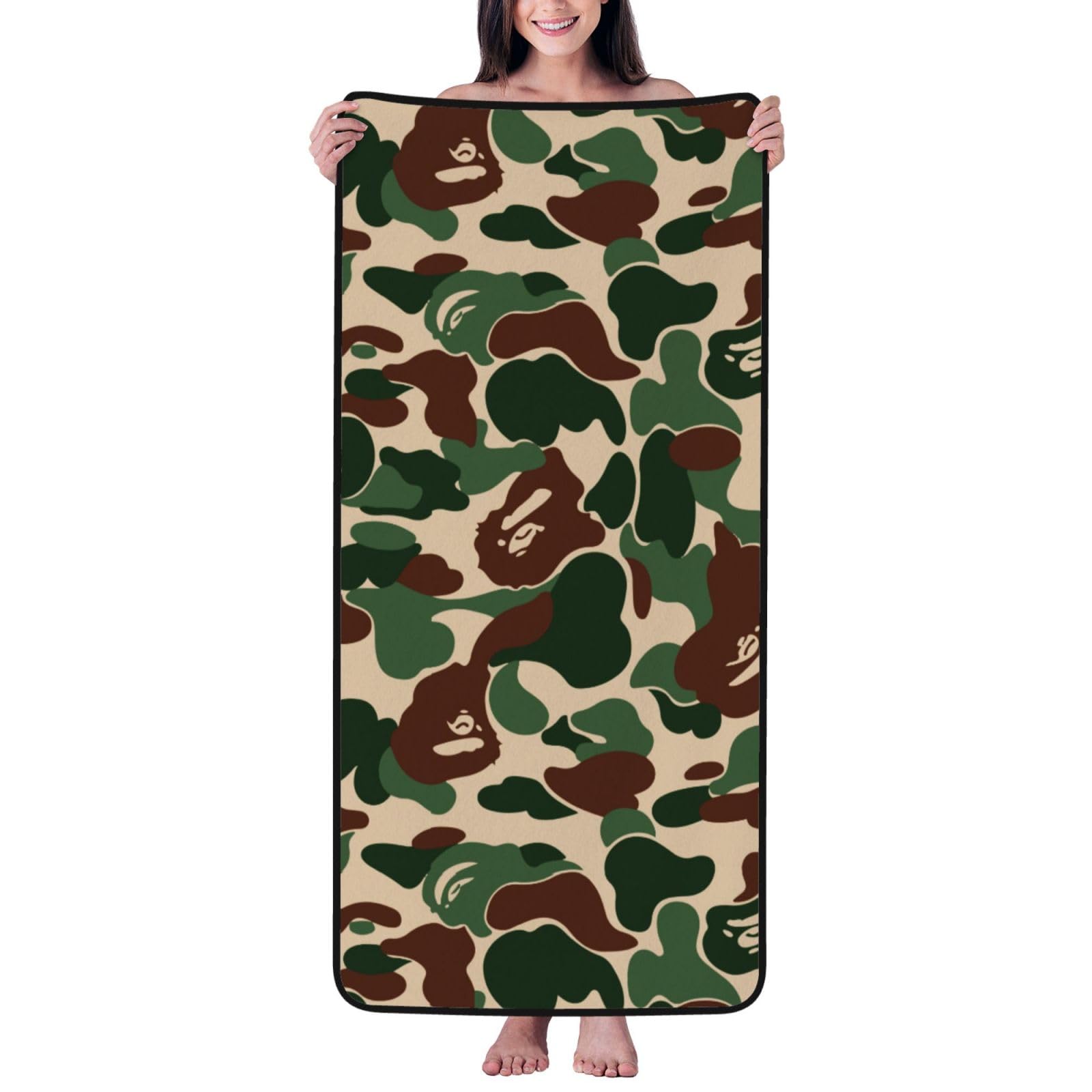 ZTPOWQA Aniaml Camouflage Green Print Coral Velvet Bath Towel For Home Gym Lounging Bathroom Spa Hotel Beach Travel