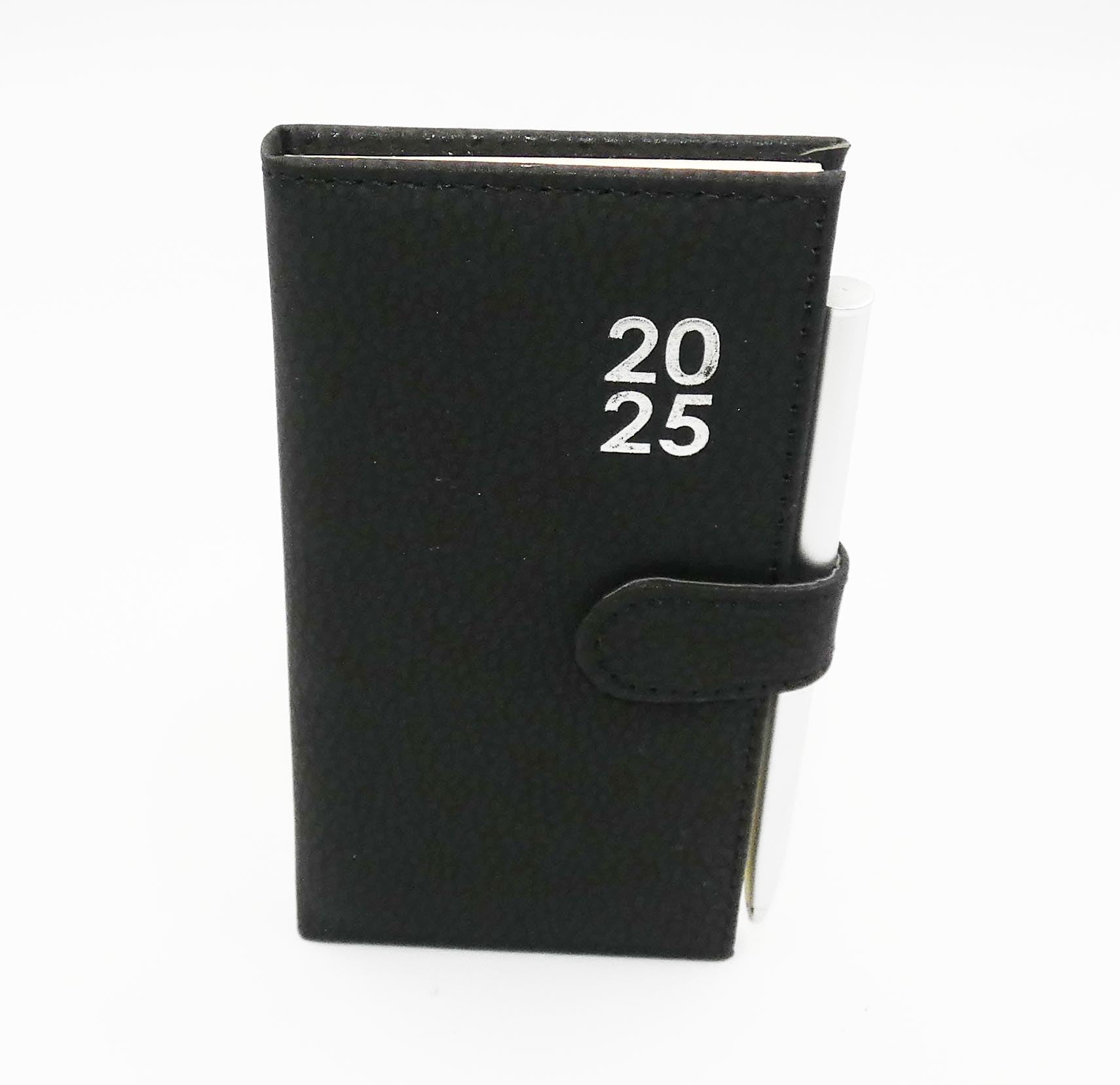 2025 Week to View Slim Diary Soft Leather Feel 16 x 8.5cm Size Journal with Pen (Black)