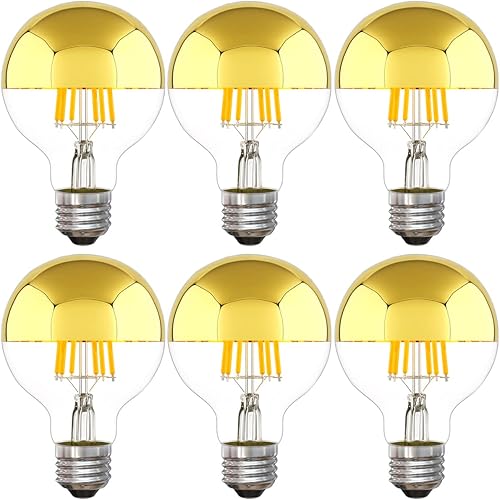 Bombilla media dorada regulable, bombilla de luz de día de 5000 K, LED de 6 W (equivalente a 60 vatios), bombilla Edison vintage G25, antirreflejos,